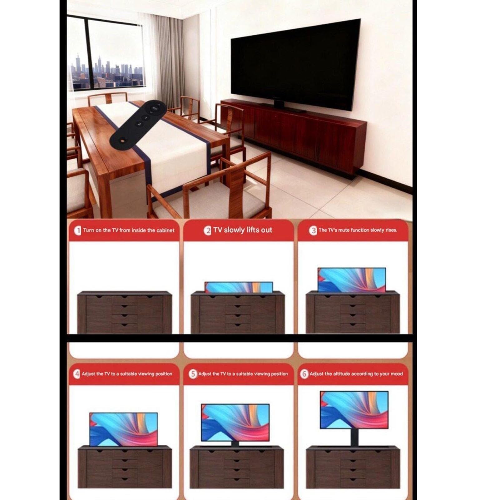 Soporte Ajustable para TV – Elevador Eléctrico para TV – Soporte Motorizado con Mando A Distancia, Ocultable En Un Mueble, Capacidad De hasta 60 Kg(For TV 42-70in Lifting 710-1610mm)