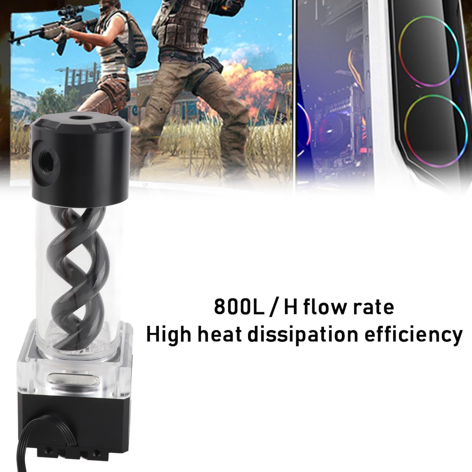 Juego de Bomba de Refrigeración por Agua para Ordenador, ánodo de Aluminio, Kit de Refrigeración por Agua de Alto Flujo Eficiente para Jugadores (BLACK)