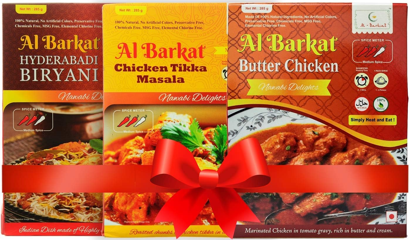 Al Barkat Chicken Combo (Non-Veg) - Pack of 3 (1 x HYDERABADI Chicken BIRYANI 285g + 1 x Butter Chicken 285g + 1 x Chicken Tikka Masala 285g) - Ready to Eat / Heat and Eat