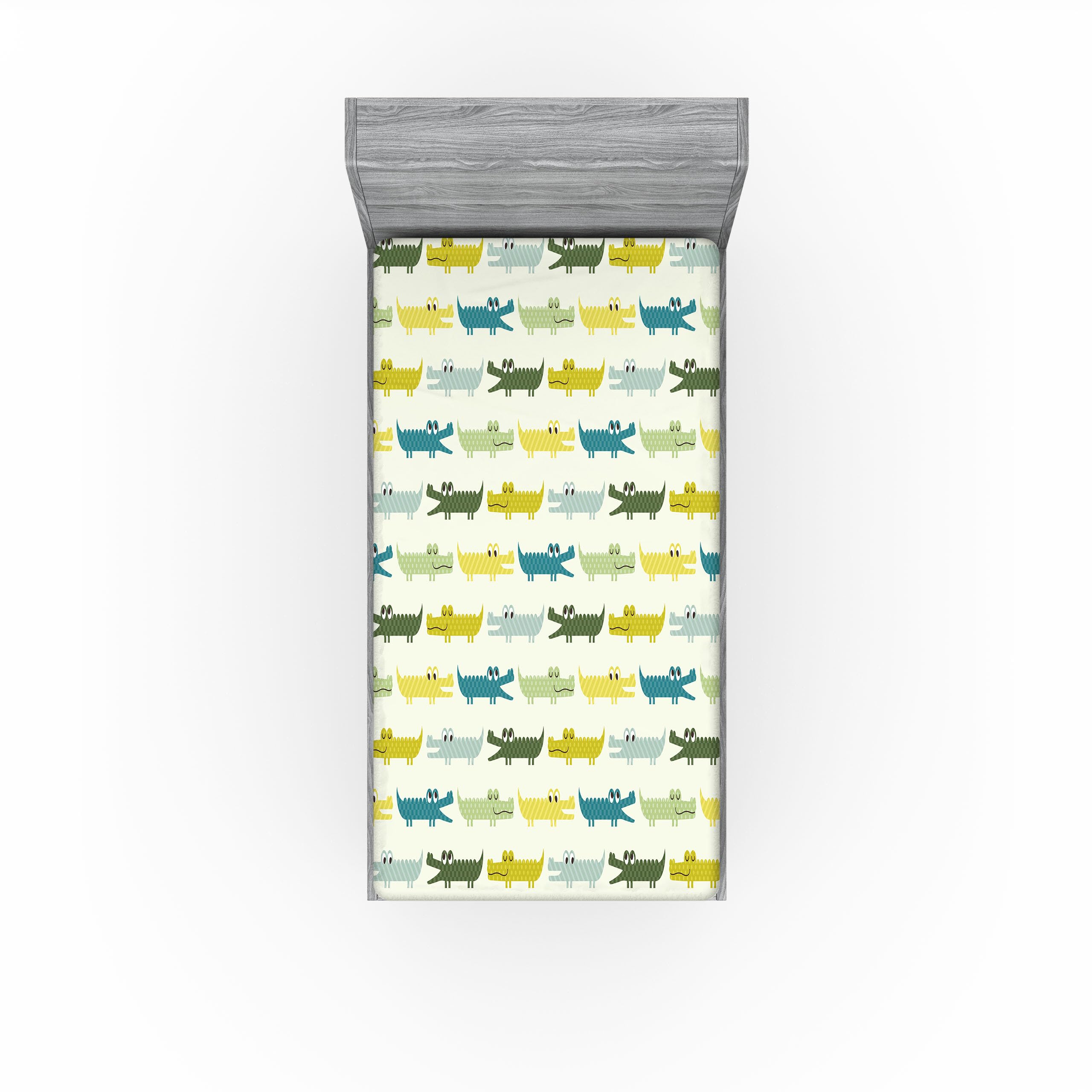 Ambesonne Animal 2 Pack Fitted Sheet, Crocodile Funny Faces, Bed Cover All-Round Elastic Deep Pockets 2 Pieces, Package Contains 2 Twin Size Fitted Sheets, White Yellow