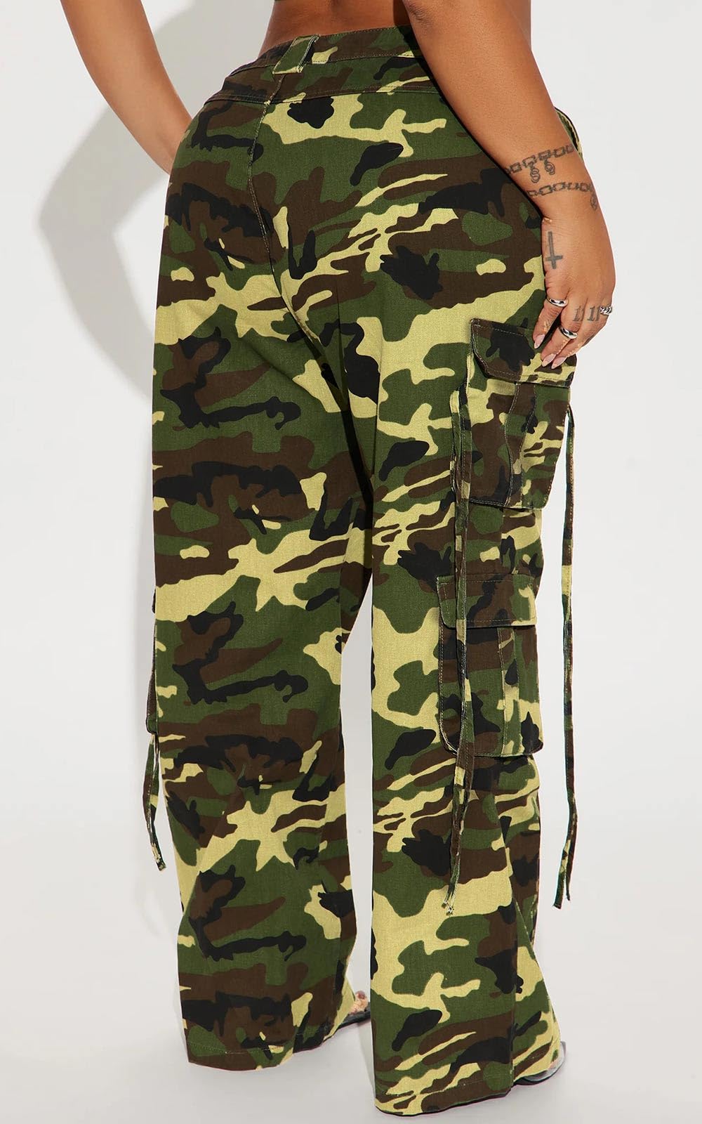 Women Y2k High Waisted Straight Leg Relaxed Fit Cargo Pants with 6 Pockets Streetwear Concert Dance Outfit: Green Camo X-Large