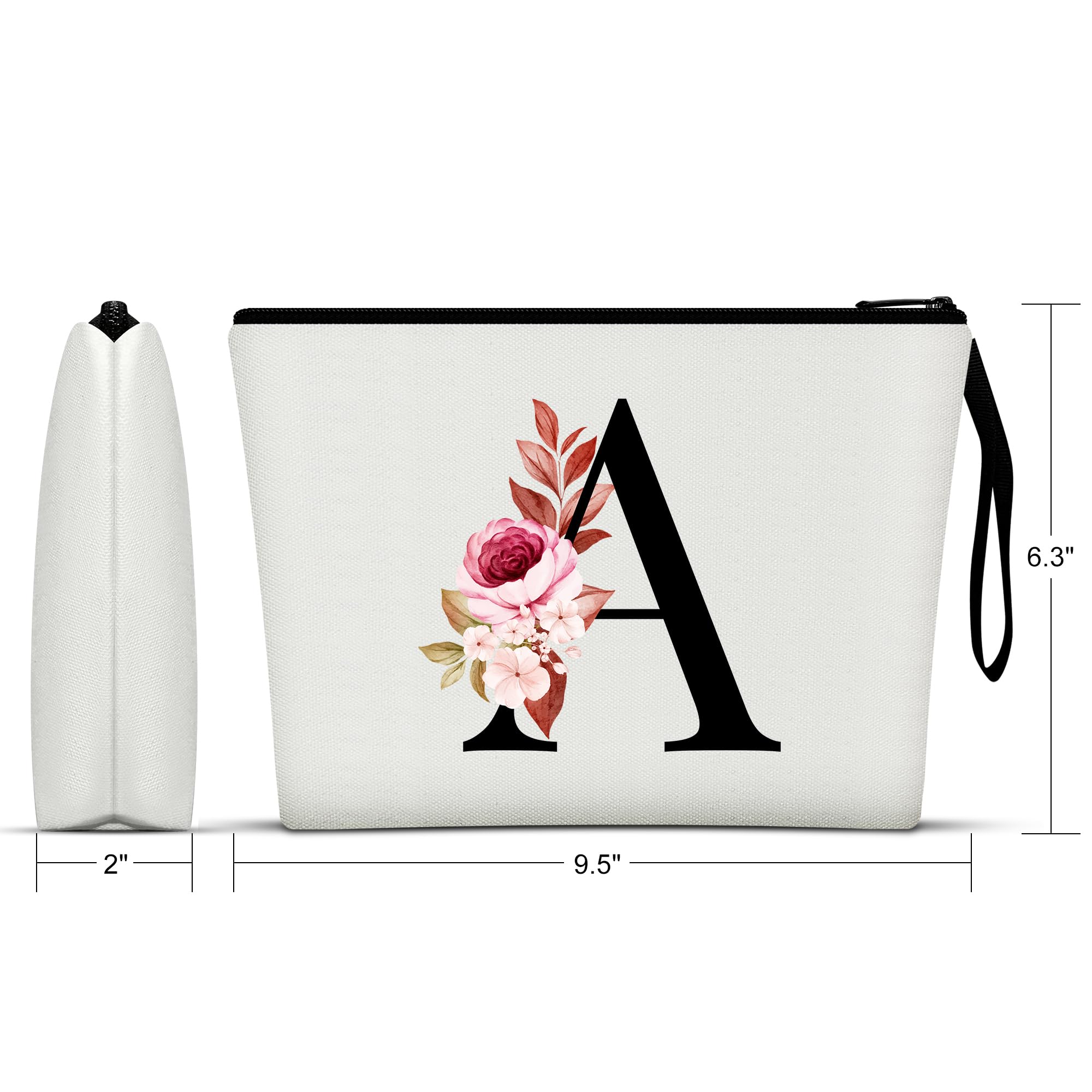 Vavabox A-Z Personalized Makeup Bag, Birthday Gifts for Women Mom, Gifts for Best Friend, Bride Bridesmaid Cosmetic bag (A, White)