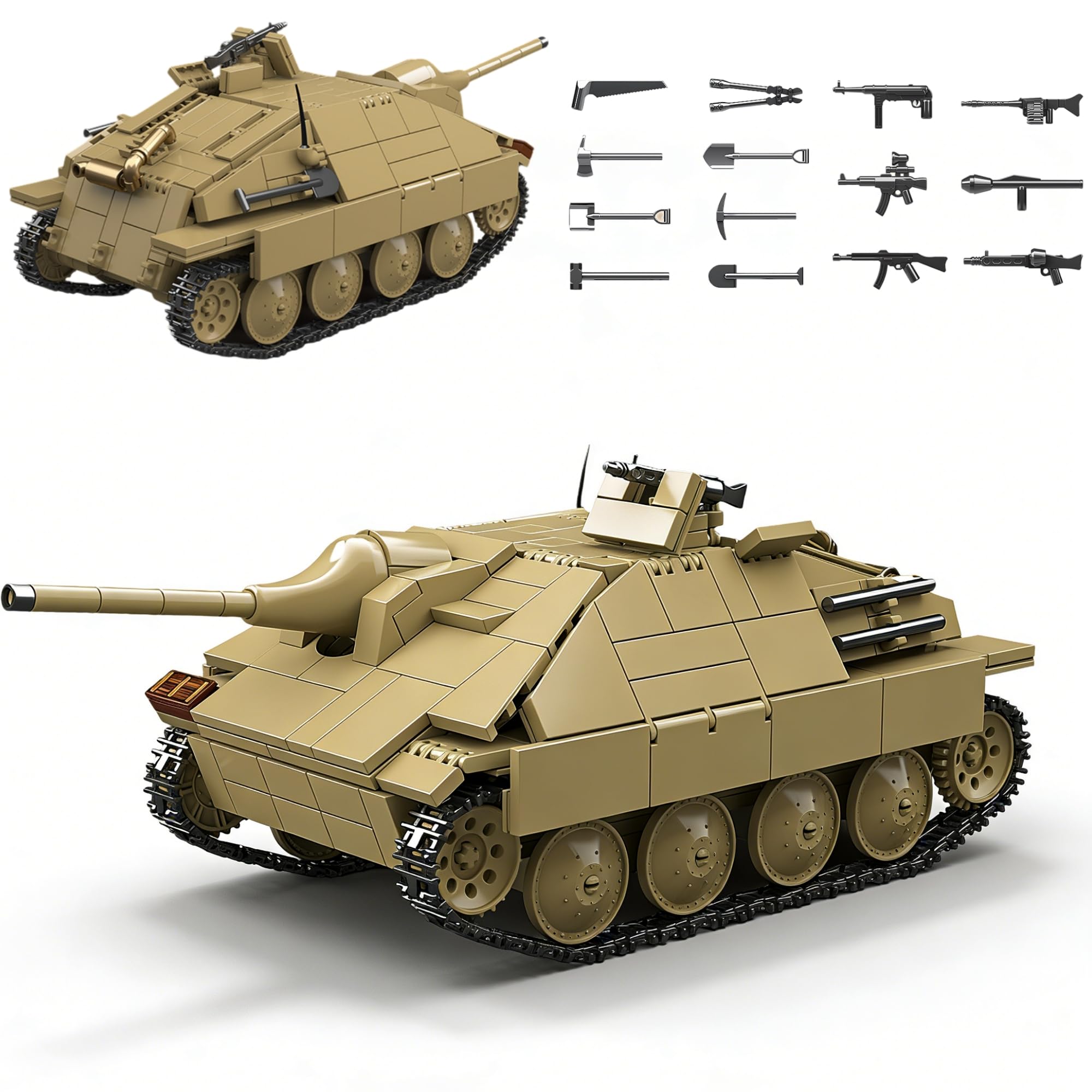 Technik WW2 - Lot de 702 blocs de construction - Chasseur de chars WW2 - 38 (t) - Avec 3 figurines miniatures - Jouet militaire - Pour la maison, le bureau - Décoration - Cadeau (702 pièces)