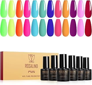 Rosalind UV Nail Polish, 12 Colors Green Yellow Orange Blue Pink Violet Red Color Gel Nail Polish, Soak Off Mini Spring Summer Gel Nail Color Manicure Gift Set