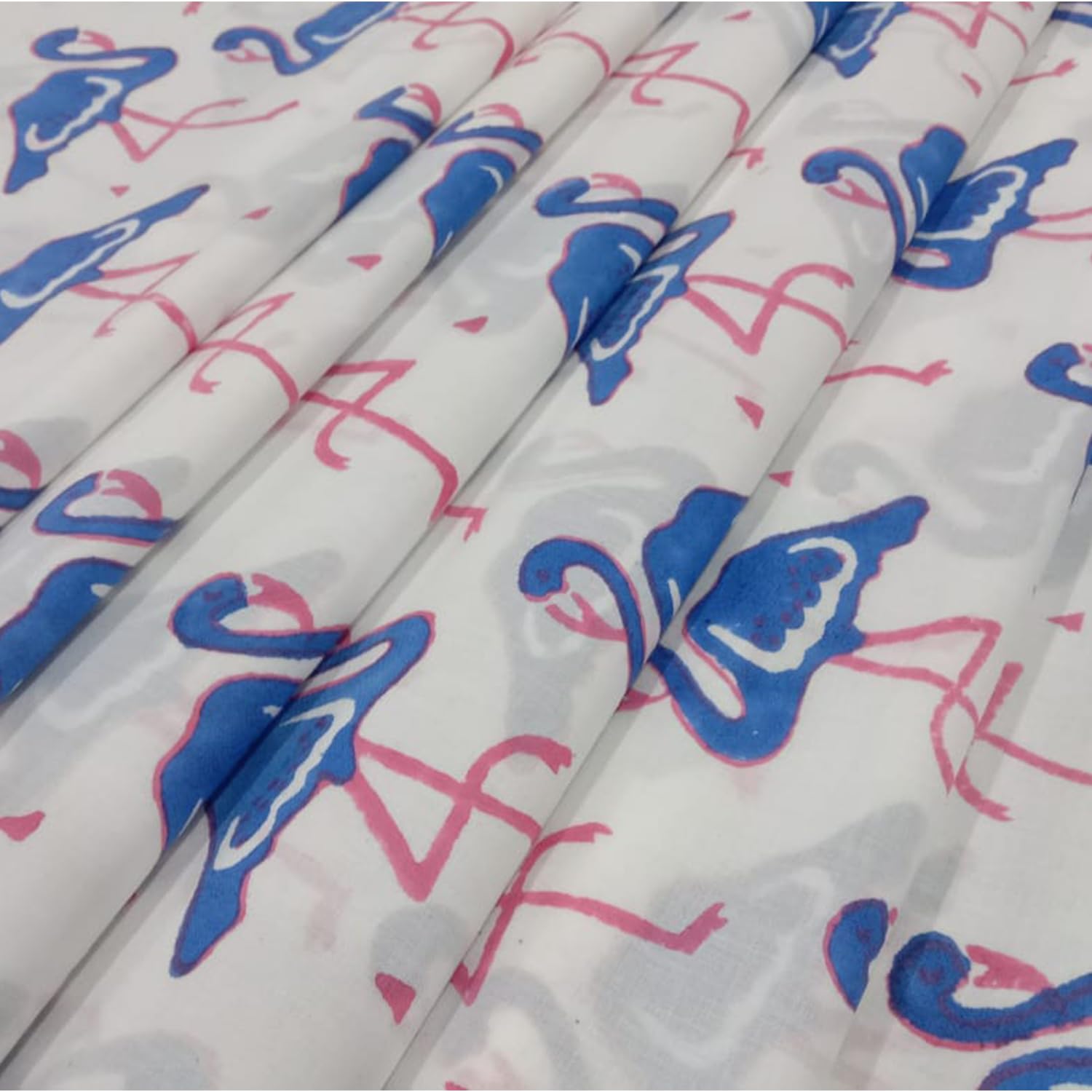 Hand Block Print Fabric Blue Flamingo Animal Print for Kids,Blue Theme Ideal for Quilting, Baby Clothing, and Crafts. Width 44 Inches (1 Meter, Blue Flamingo)-image-19