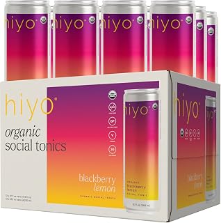 Hiyo Organic Social Tonic - Blackberry Lemon, 12 Pack - N.A. Functional Seltzer, Sparkling Water Crafted with Organic Adaptogens, Nootropics & Botanicals