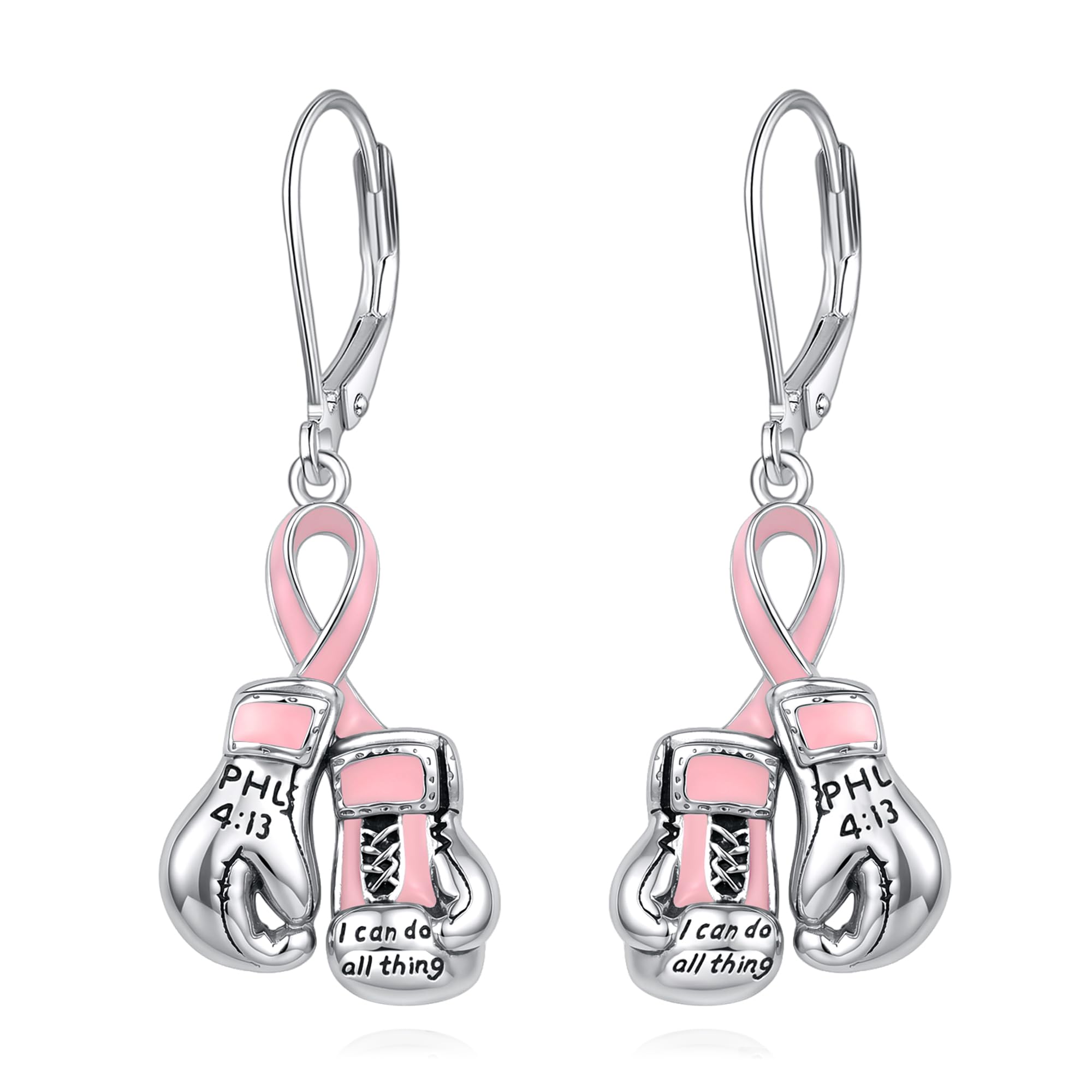 DAYLINLOVE Brustkrebs Ohrringe 925 Sterling Silber Boxhandschuhe Hänge Hebelrücklauf Ohrringe Rosa Schleife Brustkrebs Überlebende Aufklärung Schmuck Geschenk für Damen Frauen Mama Oma