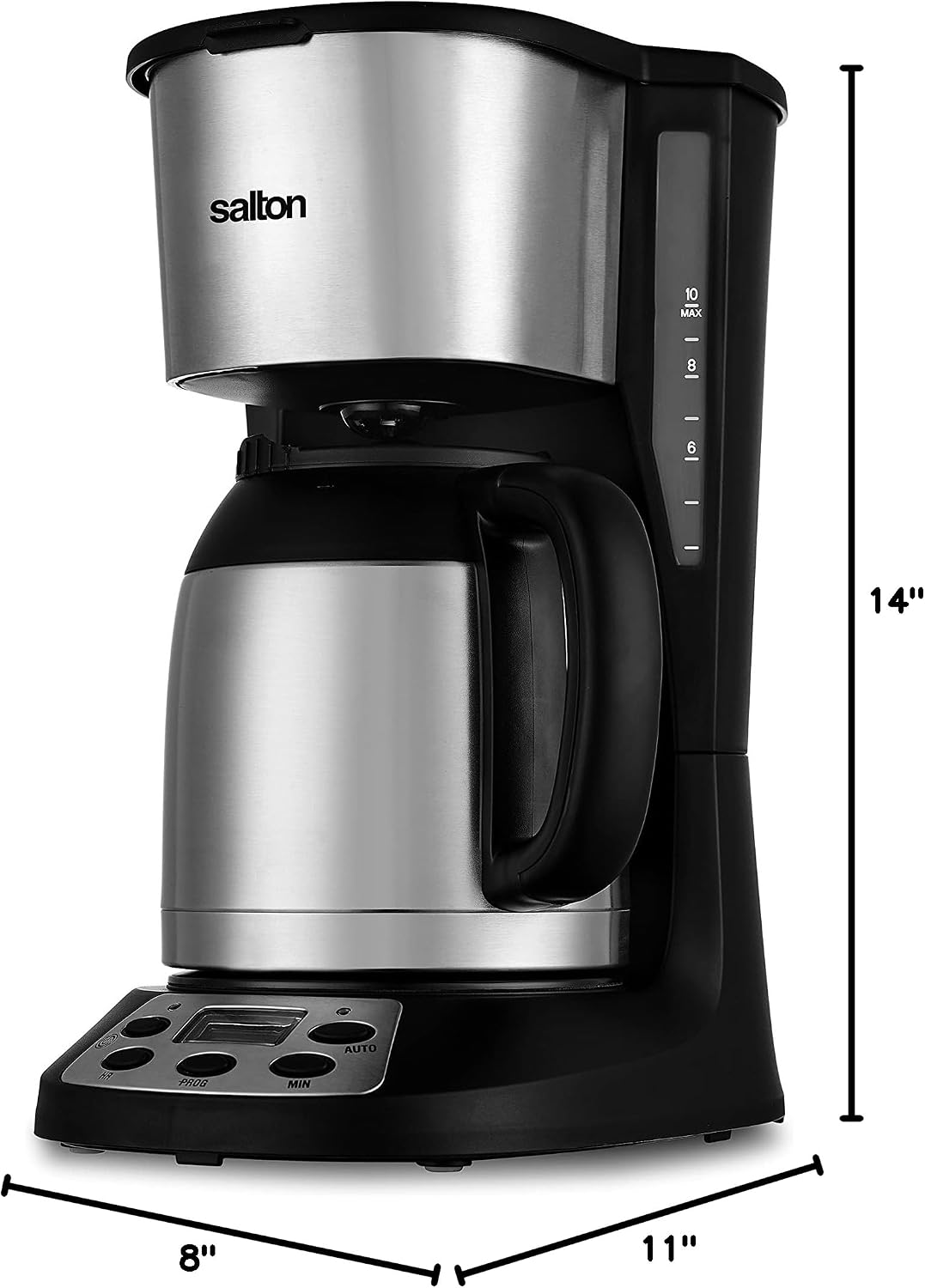 Salton FC1667TH Jumbo Java Coffee Maker, 14"x8"x10.9", Stainless Steel Accents, Black
