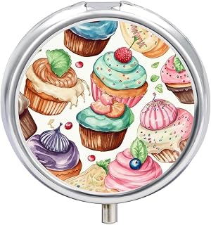 Pill Box 3 Compartment Cupcakes Donuts Muffins Sugar Pill Case for Purse Portable Pill Container Metal Medicine Box Pillbox Dispenser Travel Vitamin Holder Weekly Pill Organizer