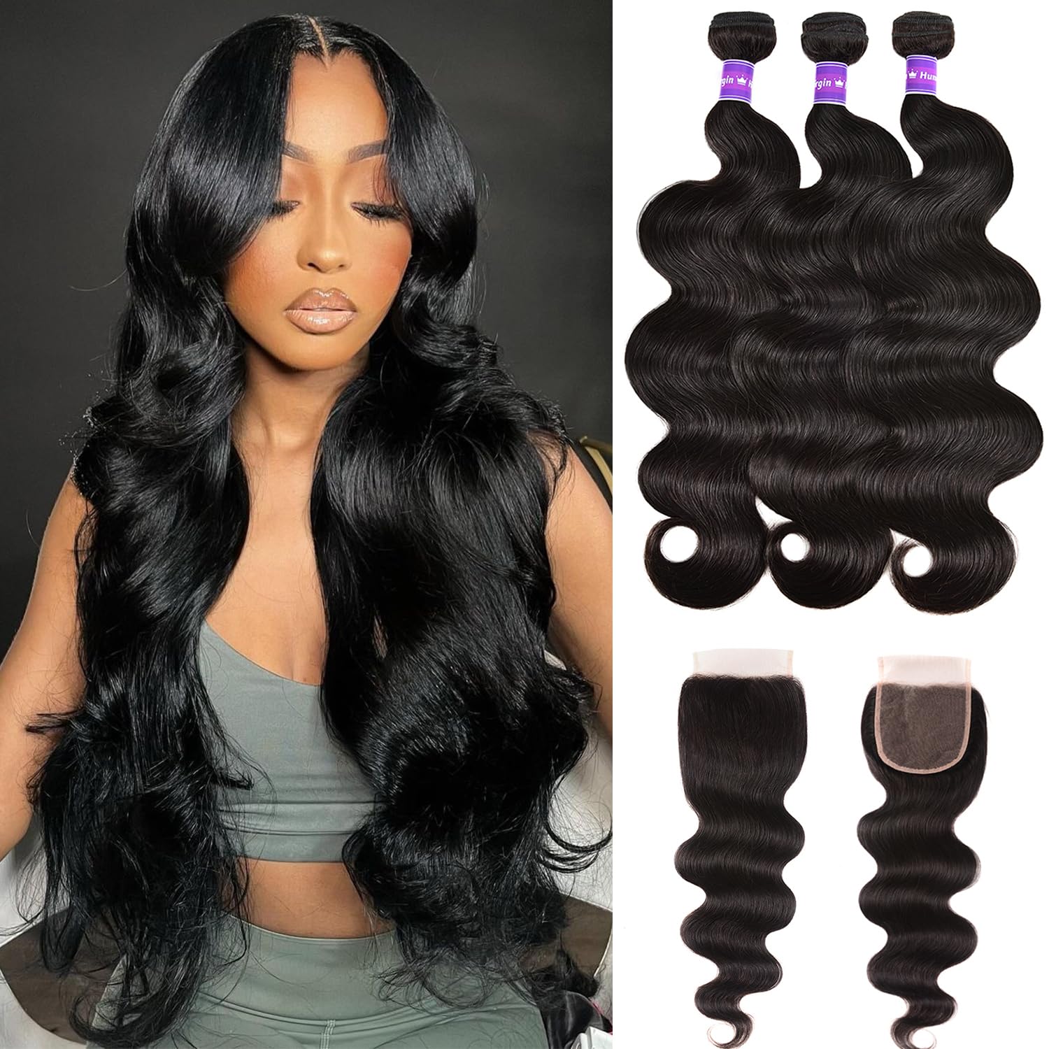 Amazon.com : Brazilian Body Wave 3 Bundles With Closure Free  display picture 2