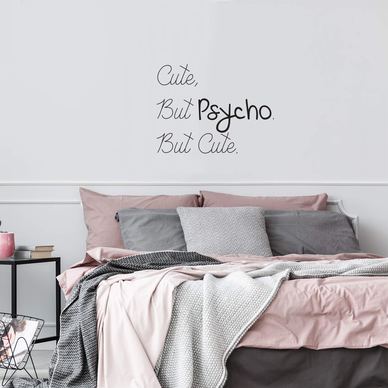 Cute But Psycho But Cute - Funny Quotes Wall Art Vinyl Decal - 20" X 26" Fashion Decoration Vinyl Sticker - Motivational Wall Art Decal - Bedroom Living Room Decor - Trendy Wall Art