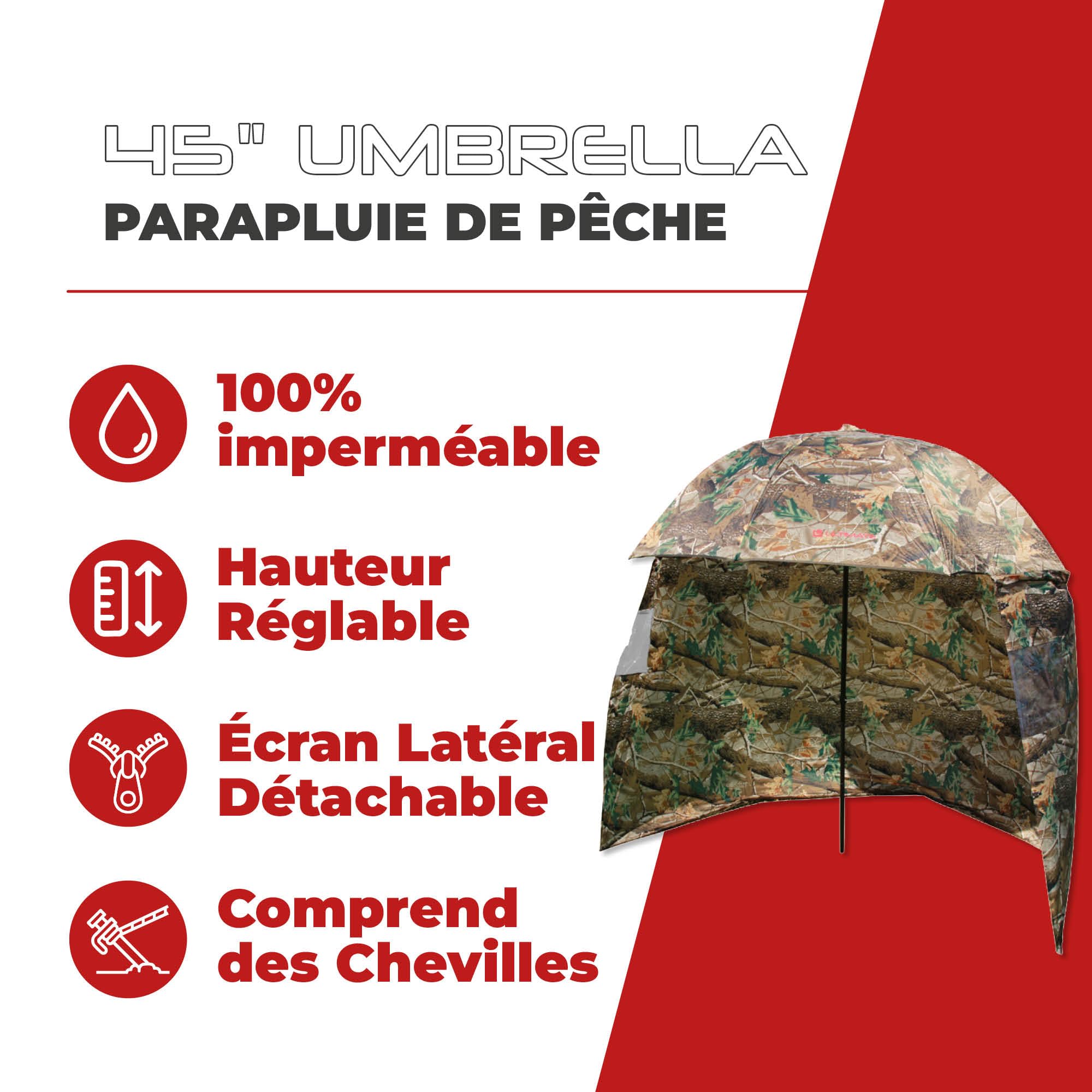 Ultimate Parapluie De Pêche Camo Avec Panneau Latéral 45'' Umbrella With Side Sheet - Parapluie De Pêche