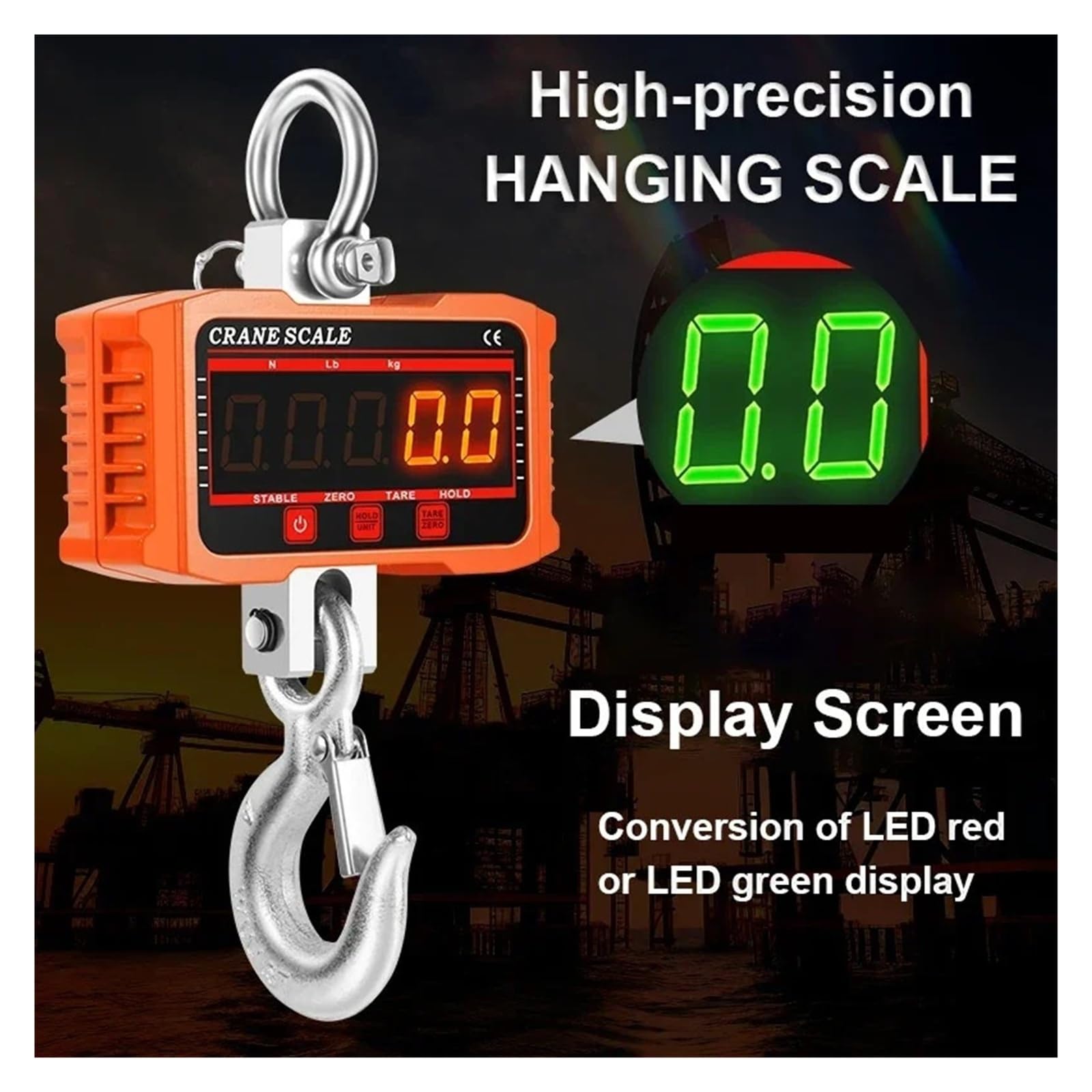 Bilancia sospesa elettronica Bilancia portatile con gancio portatile LED con telecomando Forte capacità(500kg ORANGE)
