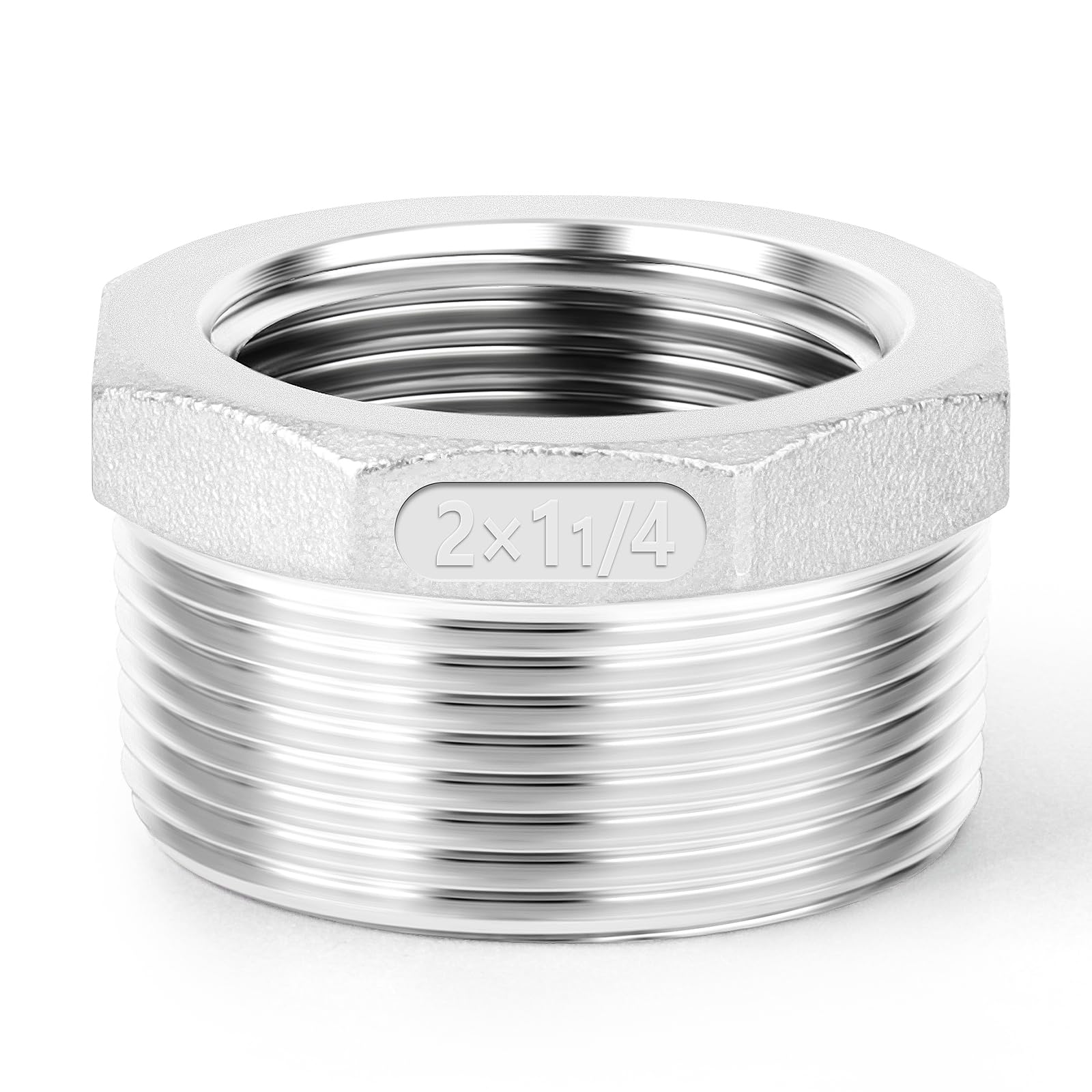 TAISHER 2 Stück 304 Edelstahl Reduzier-Sechskantbuchse, 2" BSP Außengewinde x 1-1/4"BSP Innengewinde, Reduzierrohr-Adapterfitting, für Wasser, Öl, Luft und Gas