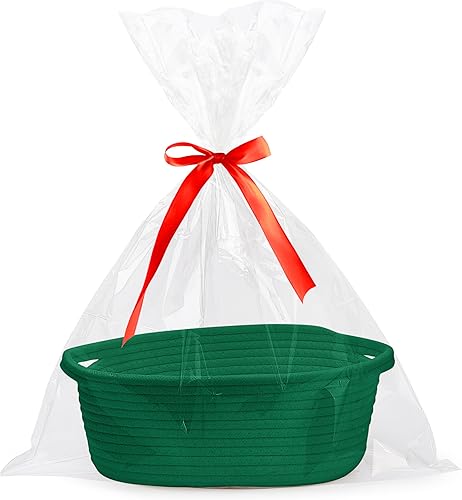 Miniatura 13 de Pro Goleem Cesta tejida pequeña con bolsas de regalo y cintas, cestas duraderas para regalos, cesta de cuerda pequeña vacía para almacenamiento