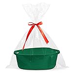 Pro Goleem Small Woven Basket with Gift Bags and Ribbons Durable Baskets for Gifts Empty Small Rope Basket for Storage 12X 8 X 5 Baby Toy Baskets with Handles, Green