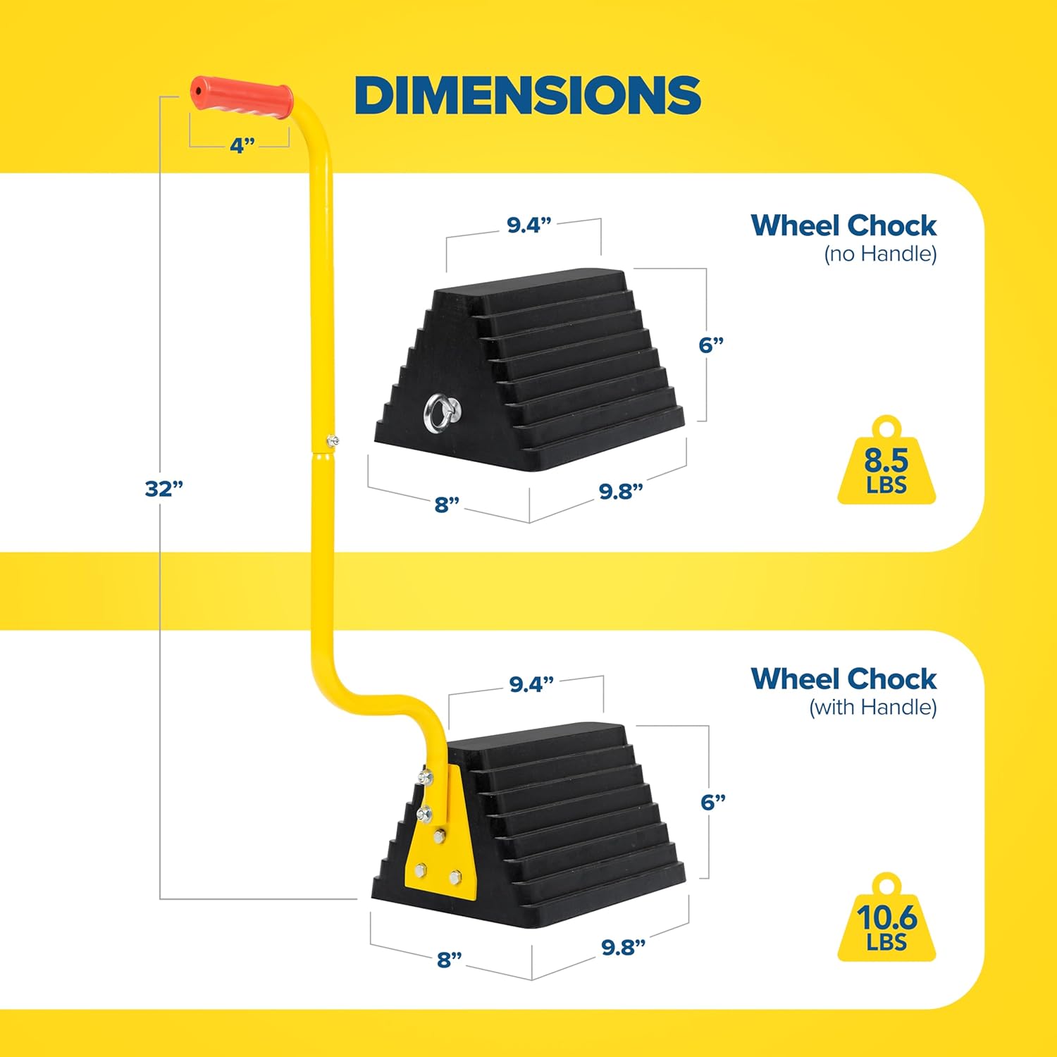 Vergo Industrial Extra Large Wheel Chock 2-Pack - Heavy Duty Molded Rubber XL Wheel Chock for Trucks, Trailers, RVs or Large Freight Equipment - Max Weight Capacity 20 Tons / 40,000 lbs (No Handle)