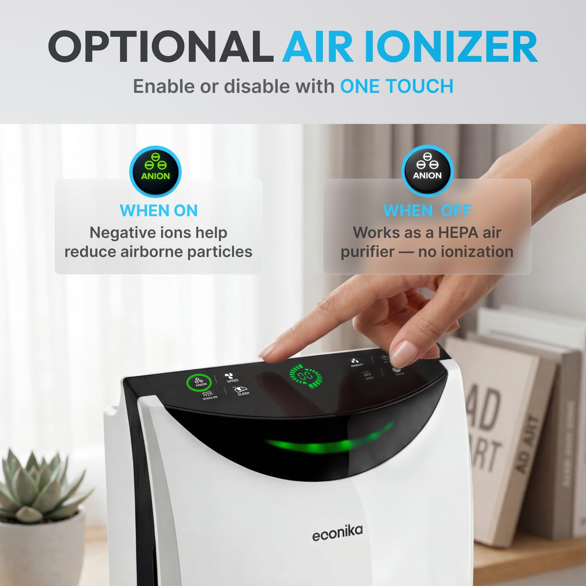 Oczyszczacze powietrza ECONIKA do dużych pomieszczeń - 4 w 1 nawilżacz i oczyszczacz powietrza w jednym - H13 True HEPA Air Purifier dla alergii - jonizator i lampa UV - Osłony do 700 Sq.Foot Home Air