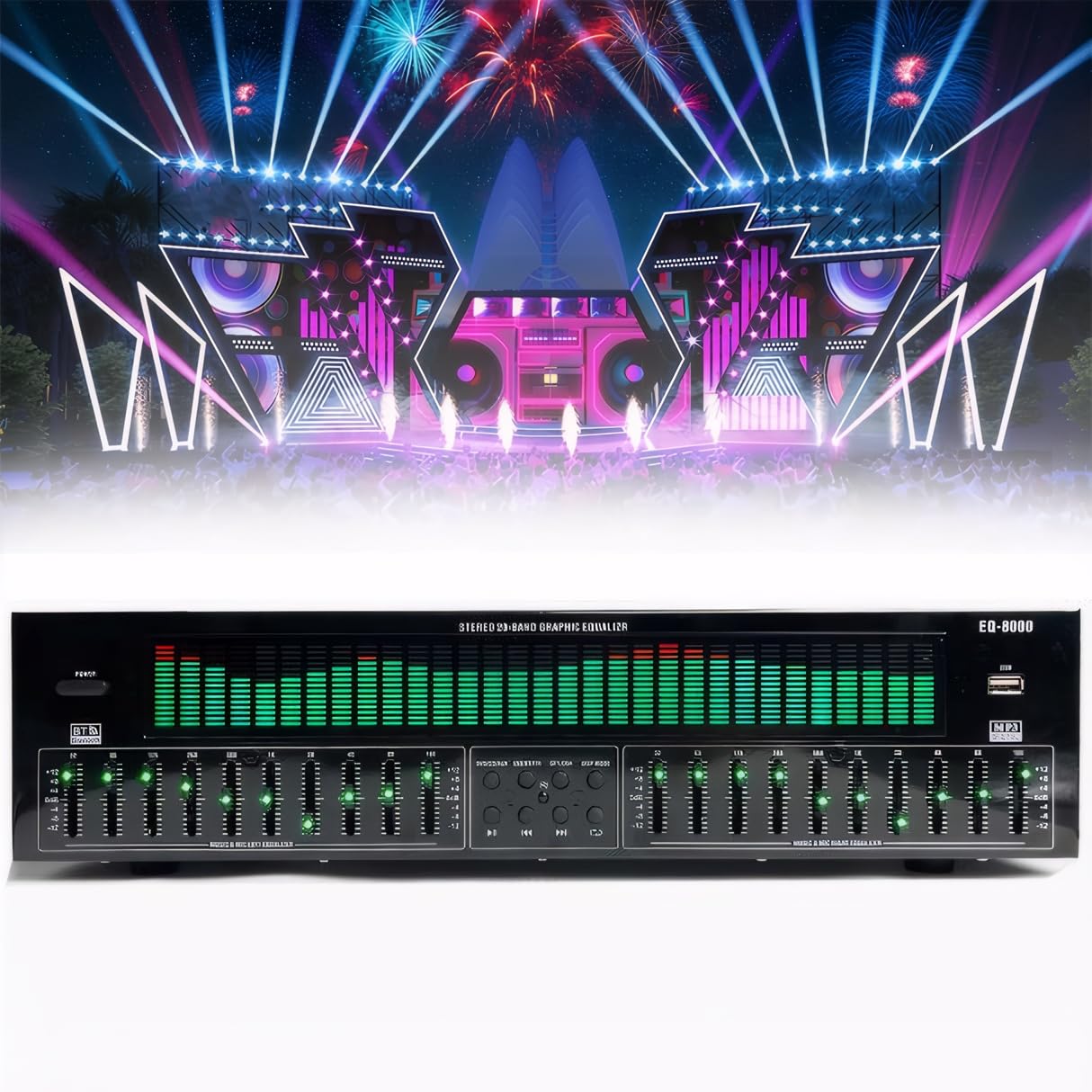 Equalizzatore digitale a 31 bande, equalizzatore grafico stereo audio digitale, analizzatore di spettro musicale, riduzione del rumore, per studio di registrazione, palcoscenico, DJ, karaoke, speaker