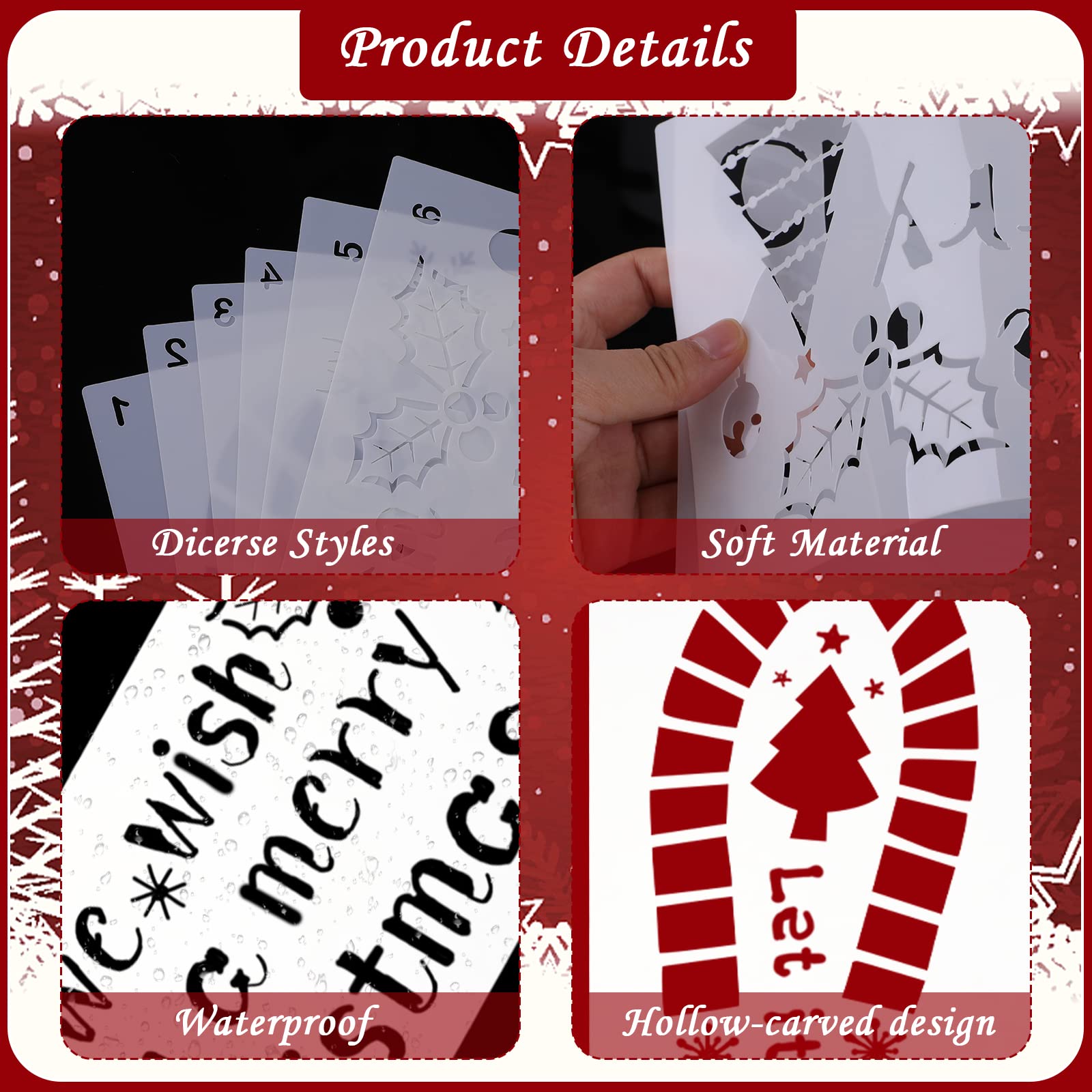 12 Weihnachtsschablonen Set - Wiederverwendbare Malschablonen Für Schneespray