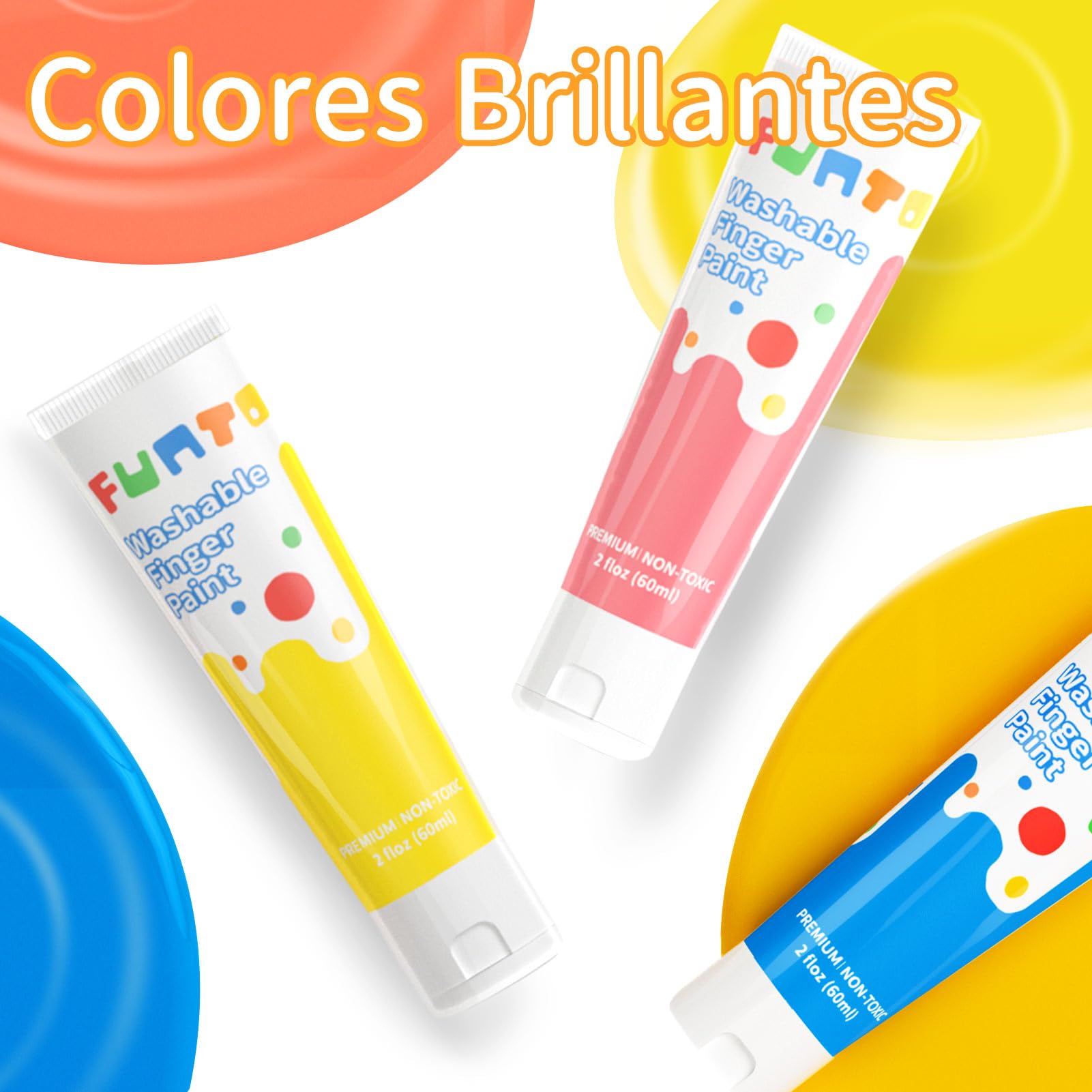 Funto Pintura de dedos lavable para niños, pintura de dedos segura y no tóxica para pequeños de 1 a 3 años, pintura de baño, suministros de artística para niños, de 1, 2, 3, 4, 5,