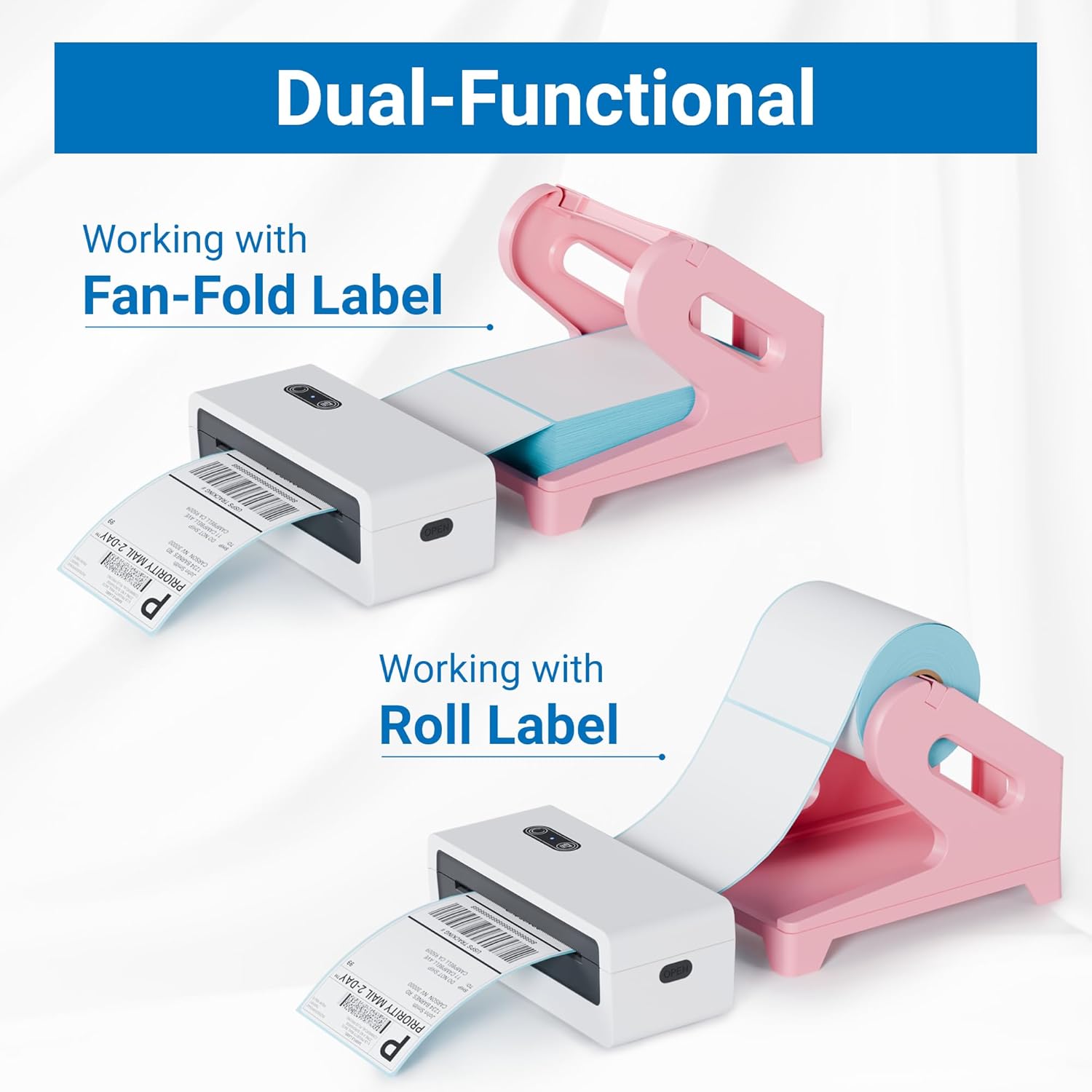 Jiose Label Holder for Thermal Printer - Compatible with 4x6 Rolls and Fan-Fold Thermal Labels - Shiping Label Holder (Pink) - Image 2