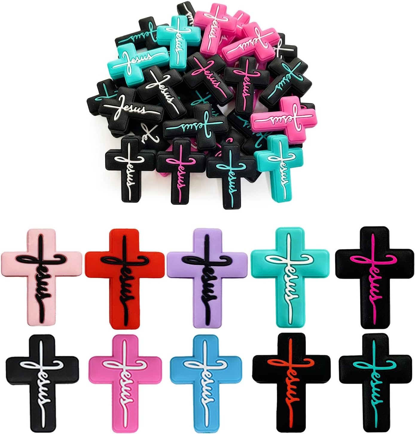 40Pcs Inspirational Characters Focal Beads for Pens Making Kit, 20 Various Colorful Words Silicone Focal Beads for Keychain Making Lanyard Making DIY Bracelet Gift