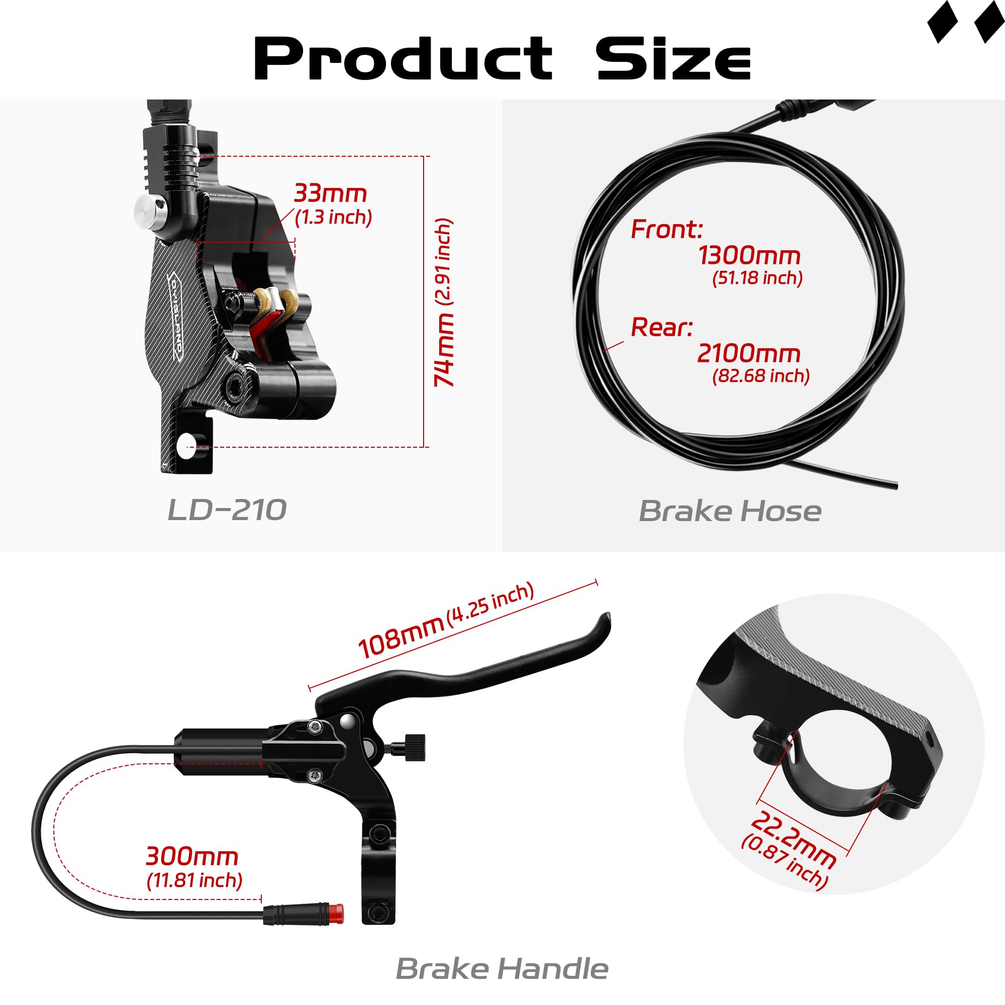 LD-210S Kit Freni a Disco Idraulico,2-Pin/Kit Freni Idraulici per Scooter Elettrico/E-Scooter
