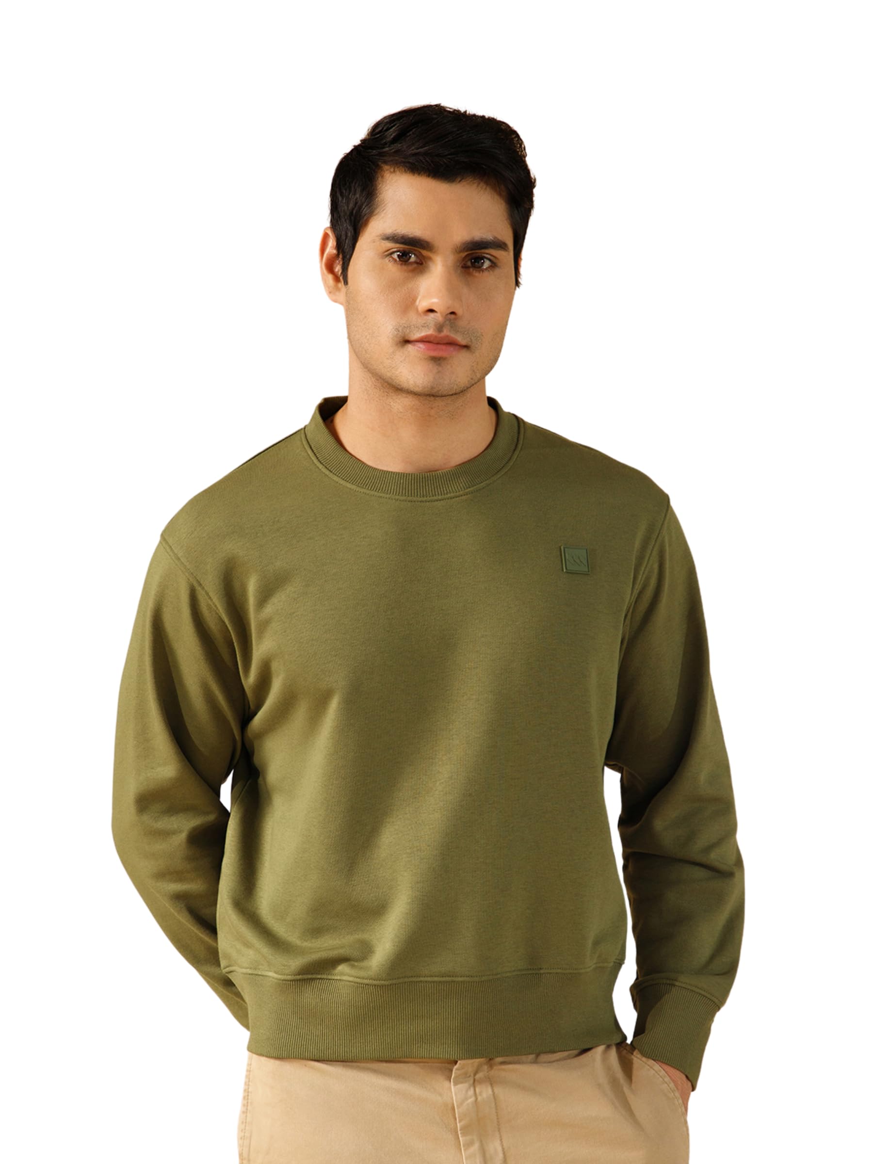 Modern Crew Solid Sweatshirt for Men | Cotton Regular Fit Full Sleeve Sweatshirts | ACE Luxe |