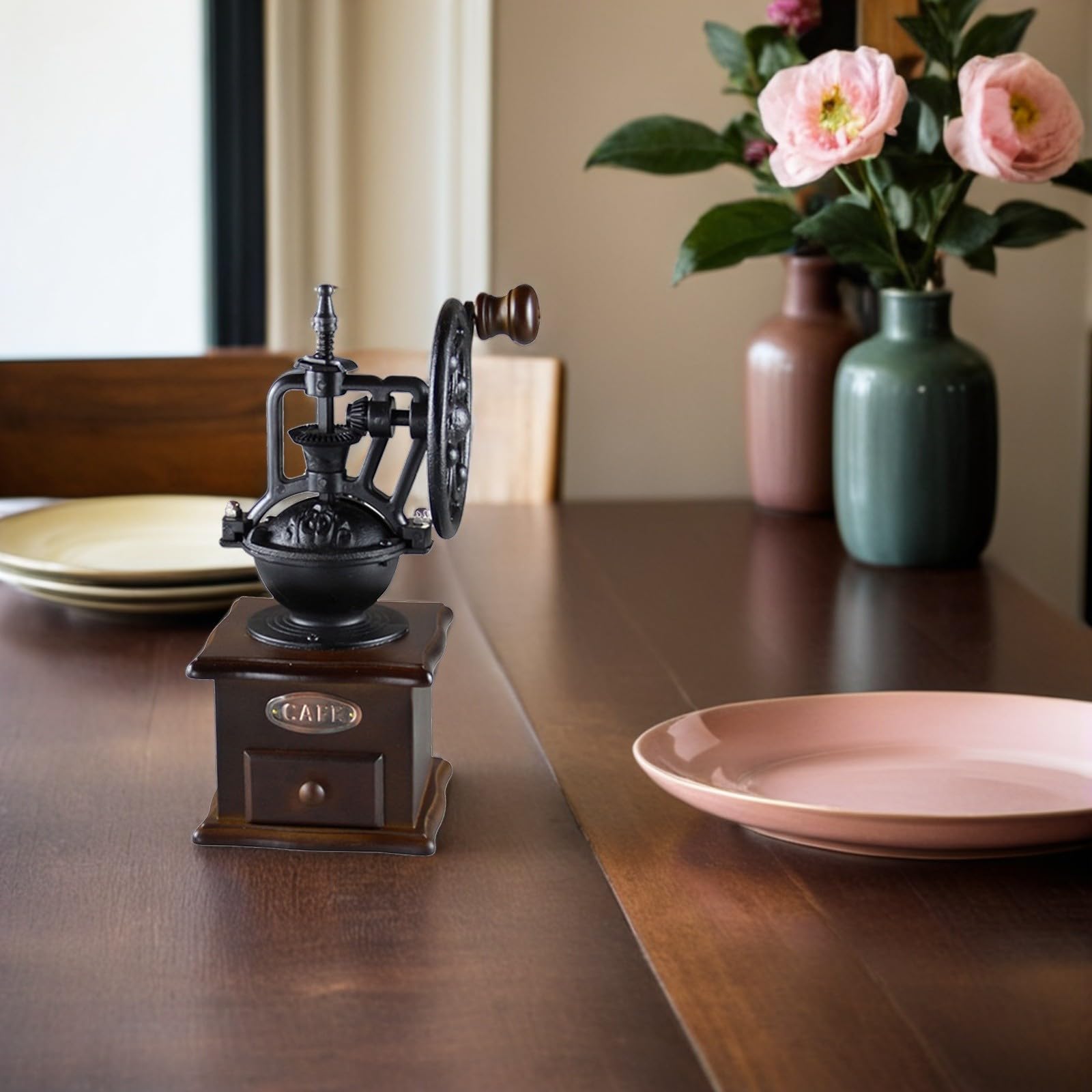 KICHOUSE Macinacaffè Manuale Vintage per Chicchi e Spezie Macinino Portatile Manovella per Caffè Fresco e Grani Accessorio Pratico e Sicuro per Amanti del Caffè