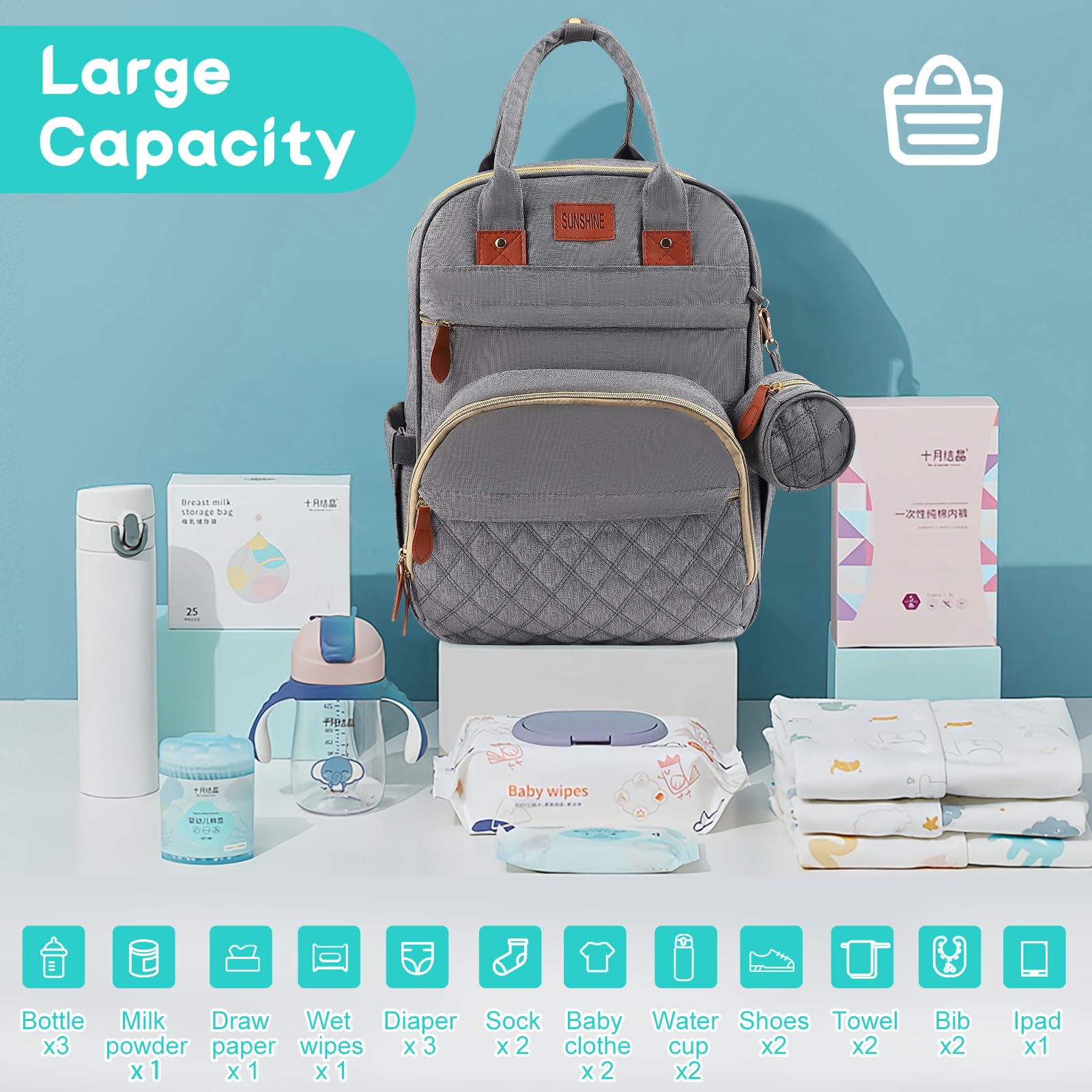 Large Capacity Baby Changing Backpack with with Foldable Cot Bed and Changing Pad & USB Port - Image 4