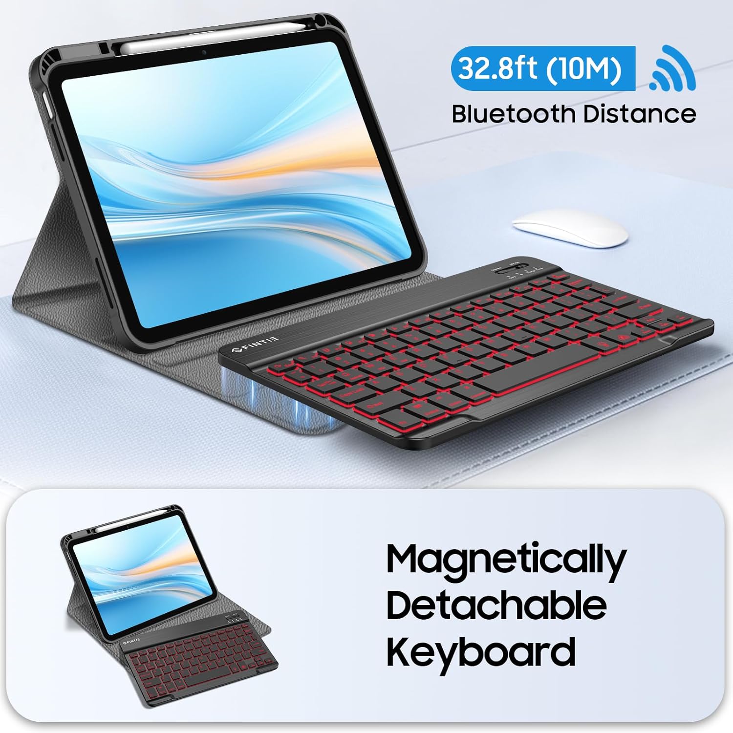 Fintie Backlit Keyboard Case for iPad (A16) 11th Generation 11 Inch 2025, iPad 10th Generation 10.9 Inch 2022 - Soft TPU Cover with 7 Color Backlight Detachable Bluetooth Keyboard, Composition Book