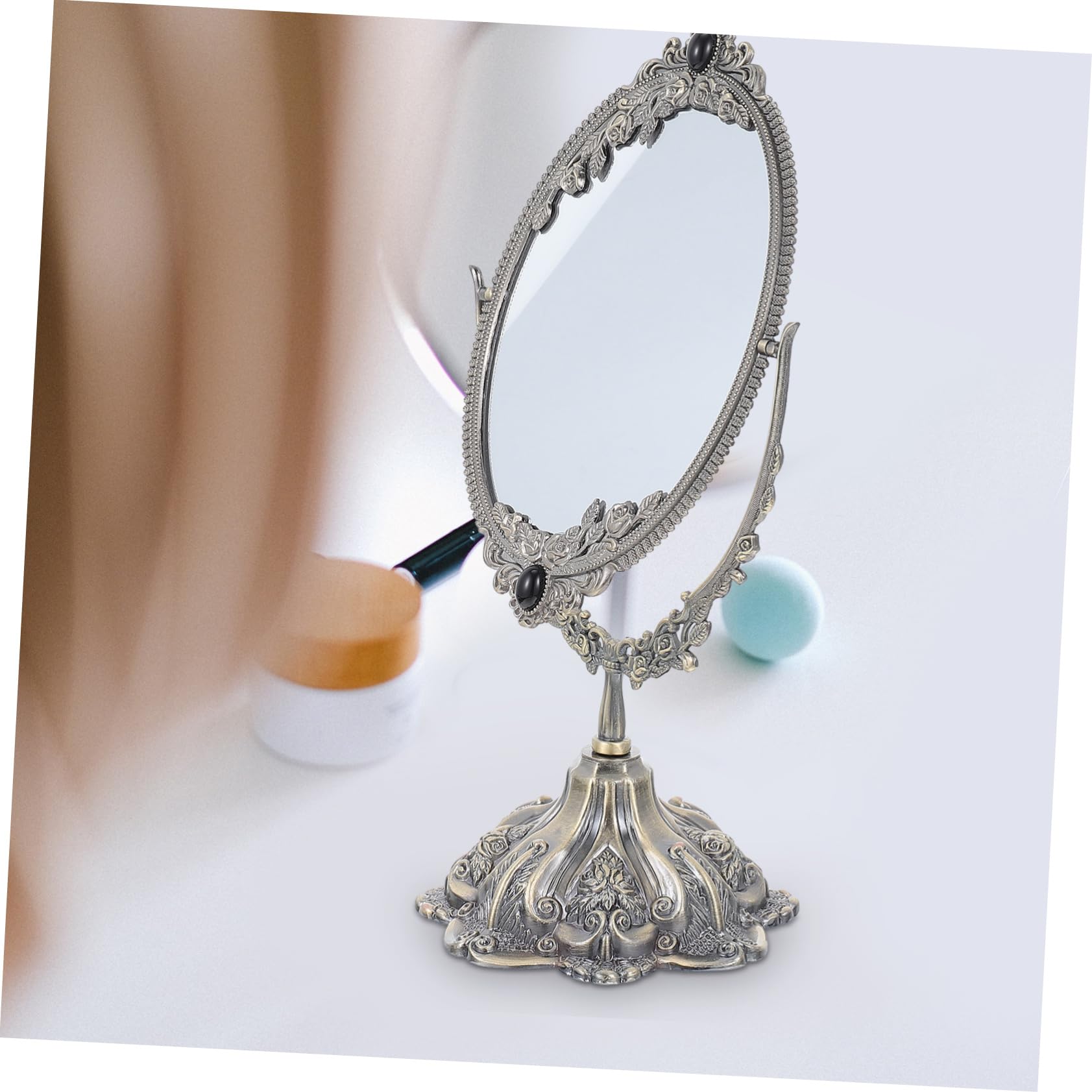 Baluue Doppelseitiger Tischspiegel aus Zinklegierung, Drehbar, Vintage | Make Up und Hochzeit, Flacher Standfuß für Stabile Platzierung, Europäischer Stil mit Hoher Definition