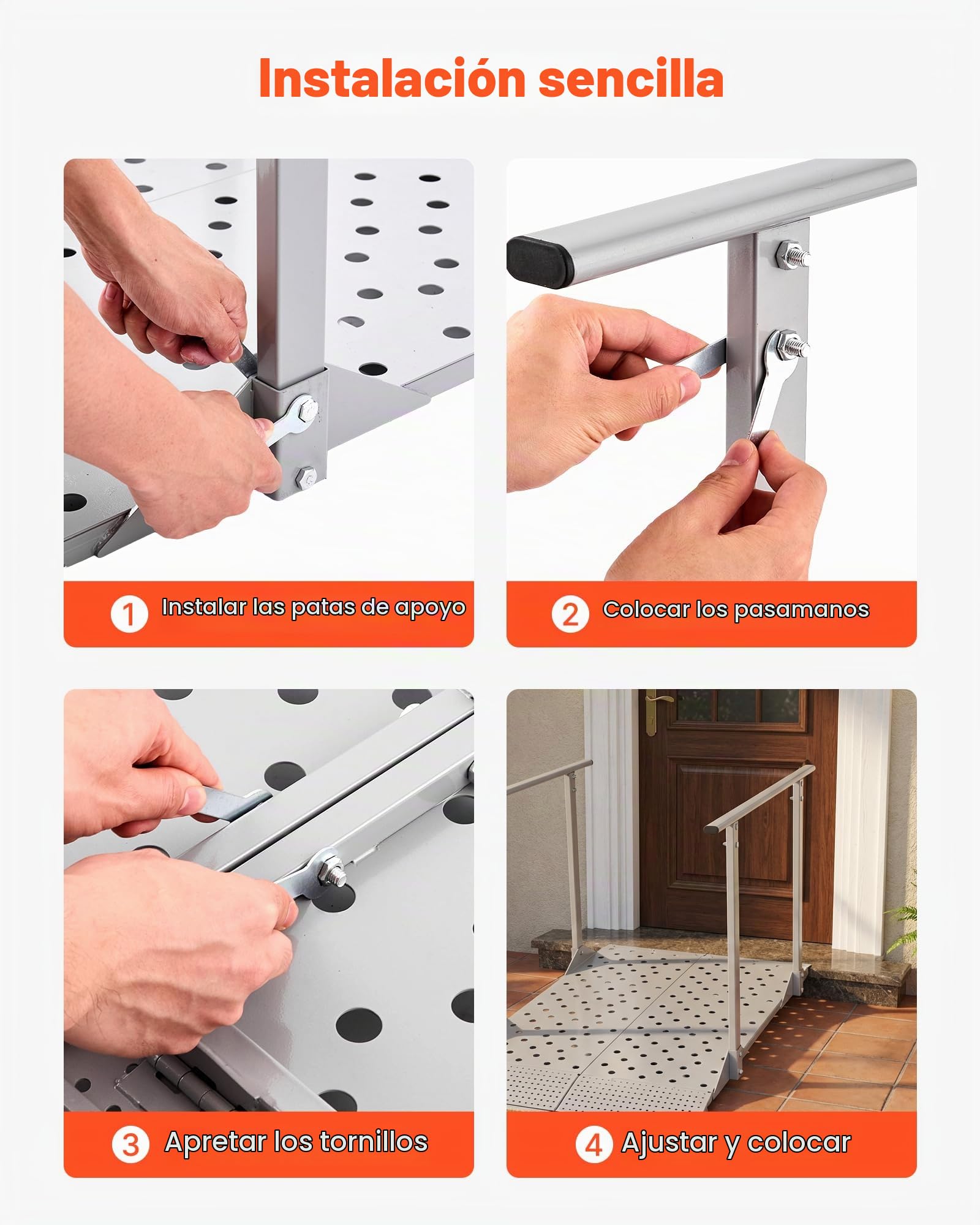 VEVOR Rampa para Silla de Ruedas con Pasamanos 1140 x 850 mm, Rampa de Umbral de Acier au CarboneAntideslizante, Capacidad de 199,6 kg para Escalones, Puertas, Bordillos, Scooters, Uso Residencial
