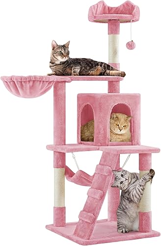 Miniatura 10 de Yaheetech Árbol para gatos con poste rascador y túnel de hamaca de 51pulgadas Beige, Negro, Marrón, Gris oscuro, Gris Claro, Rosado