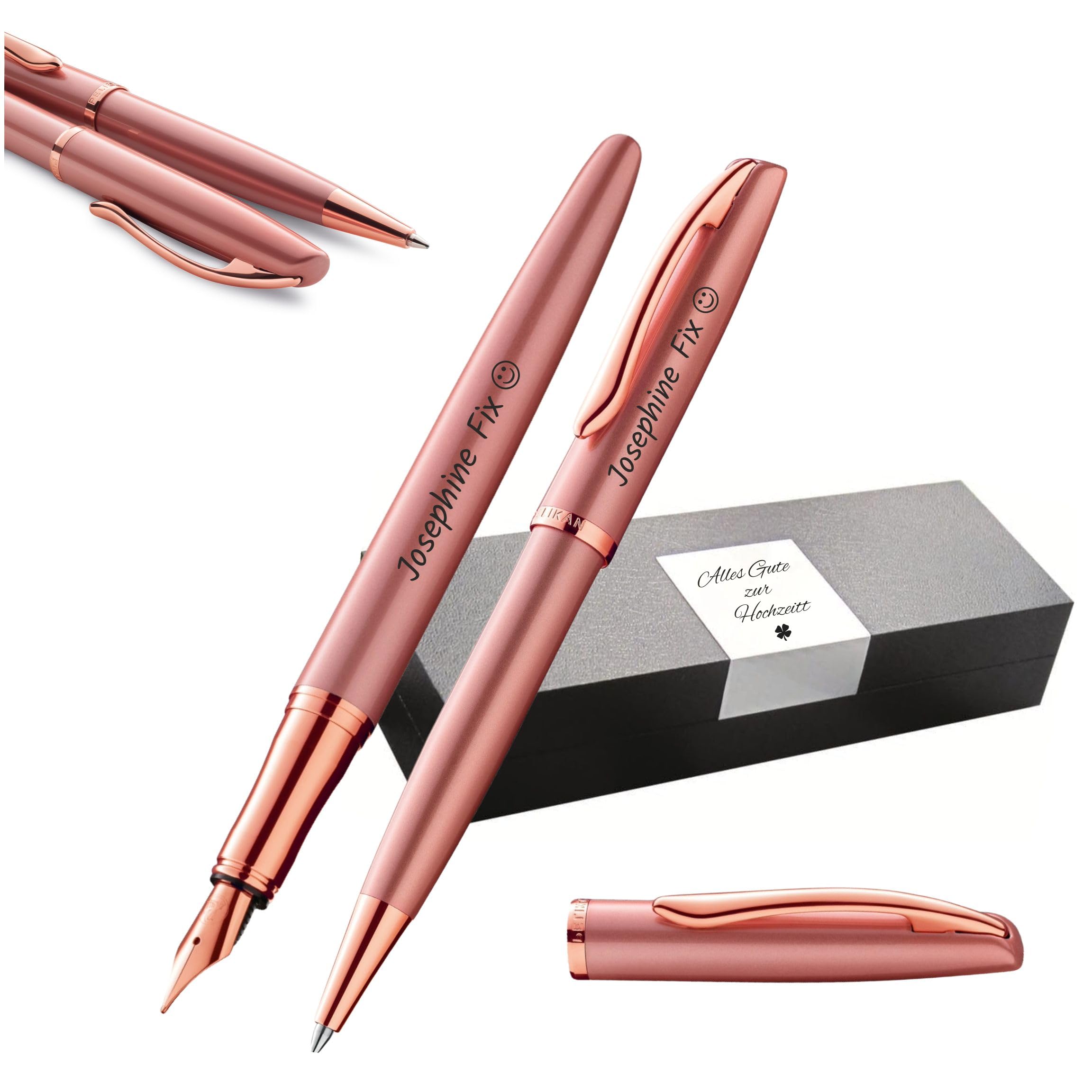pelican Pelikan Set d'écriture Jazz® Noble Elegance K/P36 Stylo à Bille et Stylo Plume avec Gravure Cadeau – Stylos Uniques avec nom – Cadeaux personnalisés (Rose Rose)