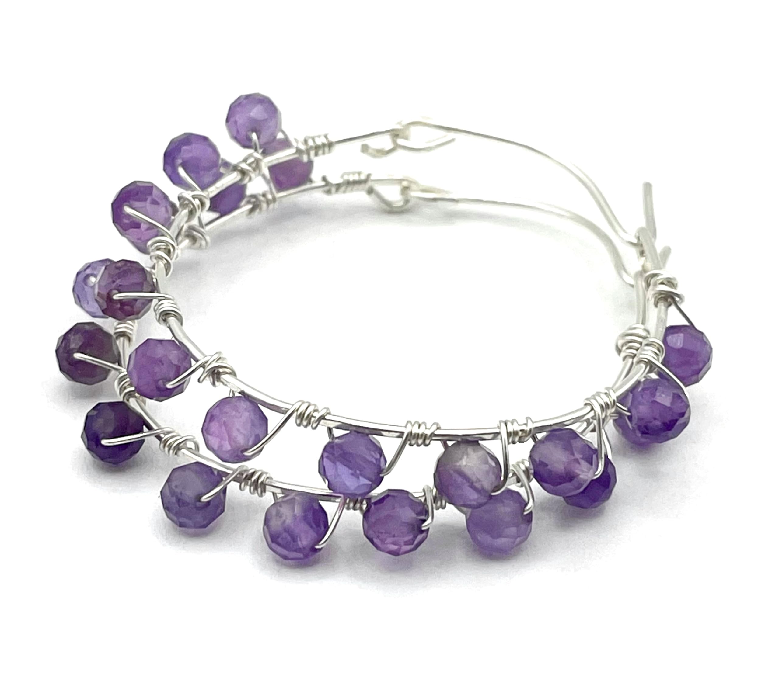 Orecchini con Ametista Viola e Cerchi in Argento 925, Gioielli Artigianali, Bijoux Fatti a Mano, Regalo per Lei