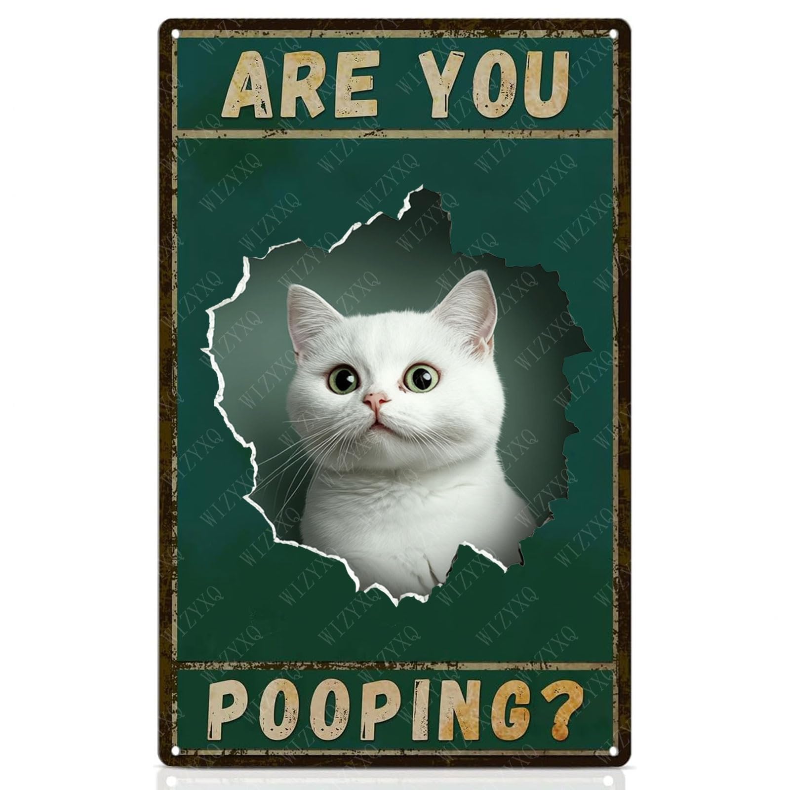 Yepyayqvk Tin Sign 301 White Cat Are You Pooping Tin Signs Vintages For Home Bathroom Bar Wall Decor 6X8 Inch