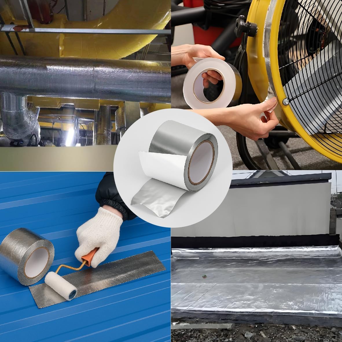 Cinta Adhesiva de Aluminio Resistente al Calor y al Frío, Impermeable y Duradera, Ideal para Reparaciones y Aislamiento Térmico en HVAC, Automóviles y Hogar, 50 mm x 10 m