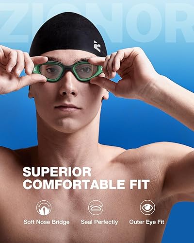 Vista 10 de ZIONOR G1 Lite - Juego de gafas de natación con gorro de natación, cómodas, antivaho para adultos, hombres y mujeres A1 (todo negro+C5 negro),A0
