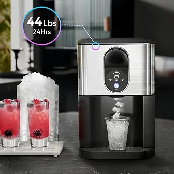 Kismile Countertop Nugget Ice Maker, 44Lbs/24H Self-Cleaning, Silver