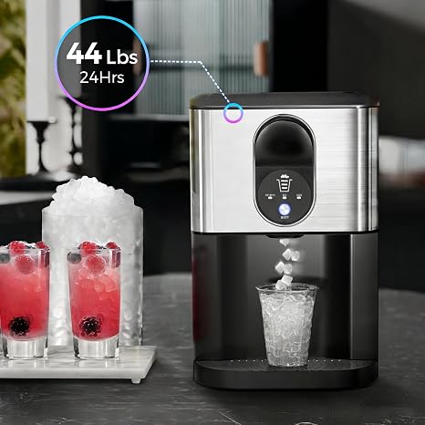 Kismile Countertop Nugget Ice Maker, 44Lbs/24H Self-Cleaning, Silver