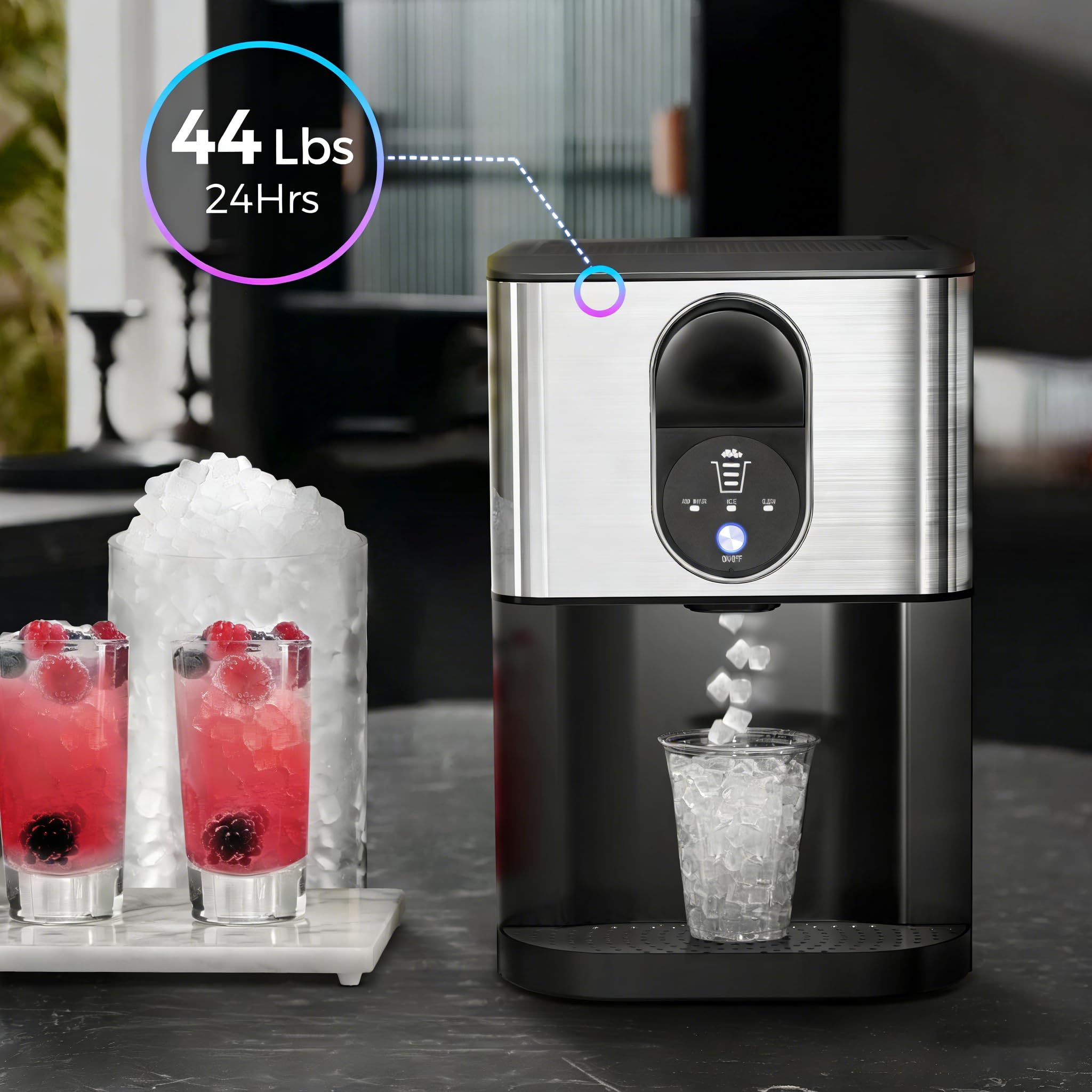 Kismile Countertop Nugget Ice Maker, 44lbs/24h Soft Chewable Pebble Ice Machine With Self-Cleaning And One-Click Operation, Compact Pellet Ice Maker For Home & Kitchen (Silver) on Fridge.com - View 2