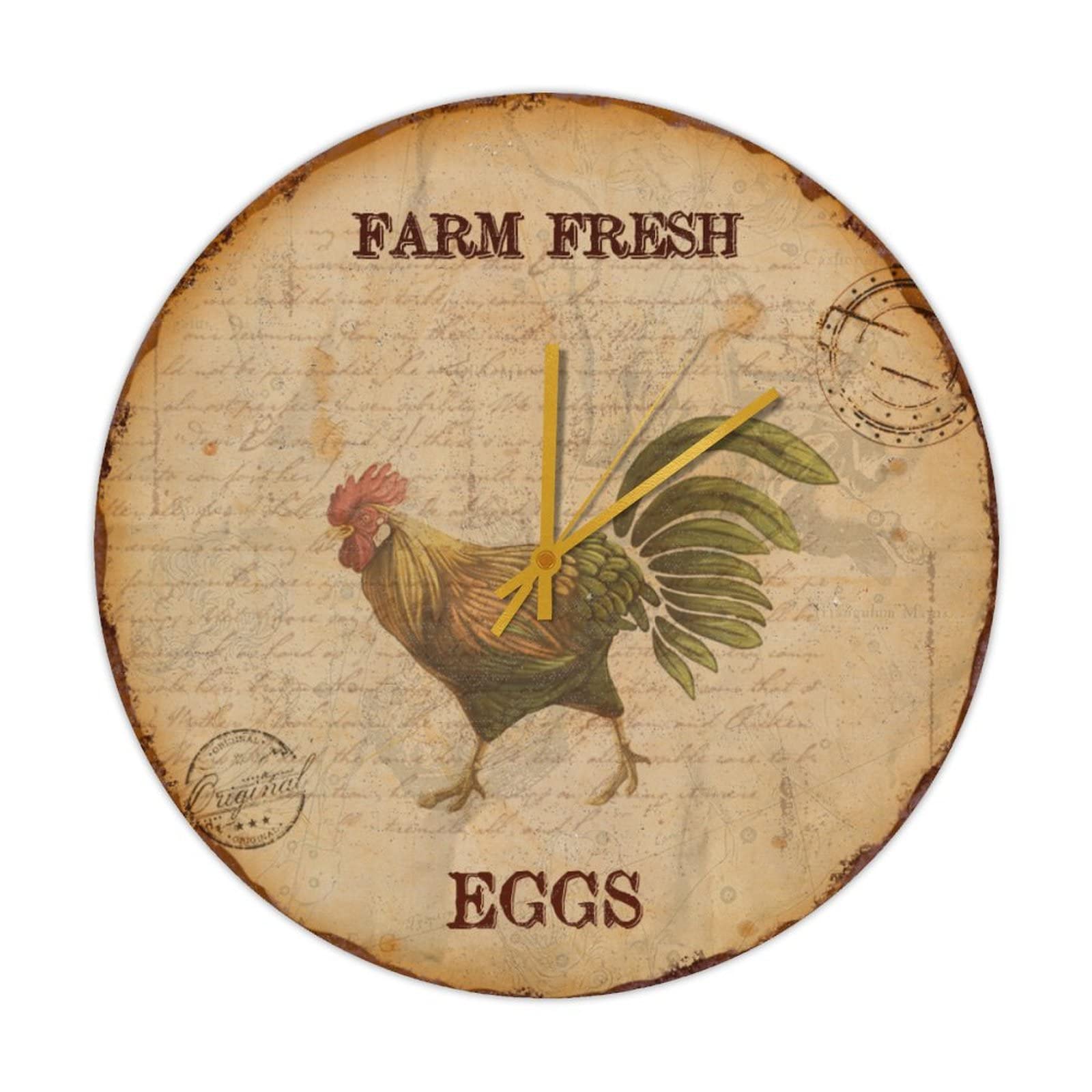 Horloge murale coq rétro avec mécanisme à quartz pour décoration de cuisine
