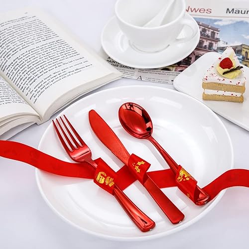 Miniatura 5 de NOCCUR 180 cubiertos de plástico dorado, cubiertos de plástico dorados, 60 tenedores de plástico, 60 cucharas de plástico, 60 cuchillos de plástico,