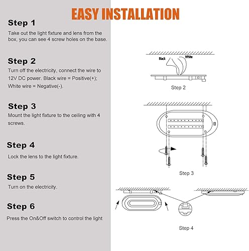 Miniatura 9 de Facon - Luz LED para domo de auto (12V, 6W, 470 lúmenes, con interruptor de encendidoapagado), paquete de de 2