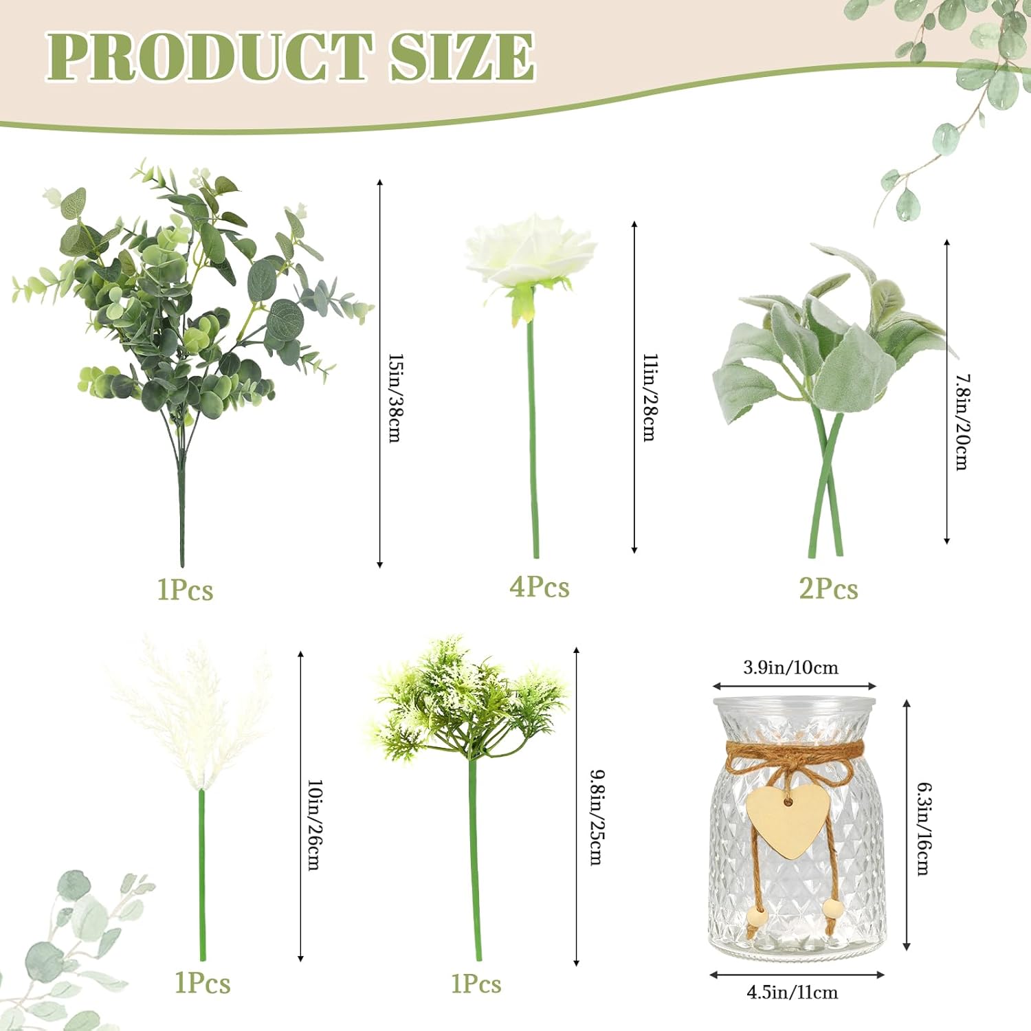 HOHOTIME Artificial Flowers with Vase, White Silk Roses Fake Flower Arrangement with Eucalyptus, Faux Plant Vase for Home Office Dining Table Centerpiece Coffee Table Decor Farmhouse Decoration - Image 3