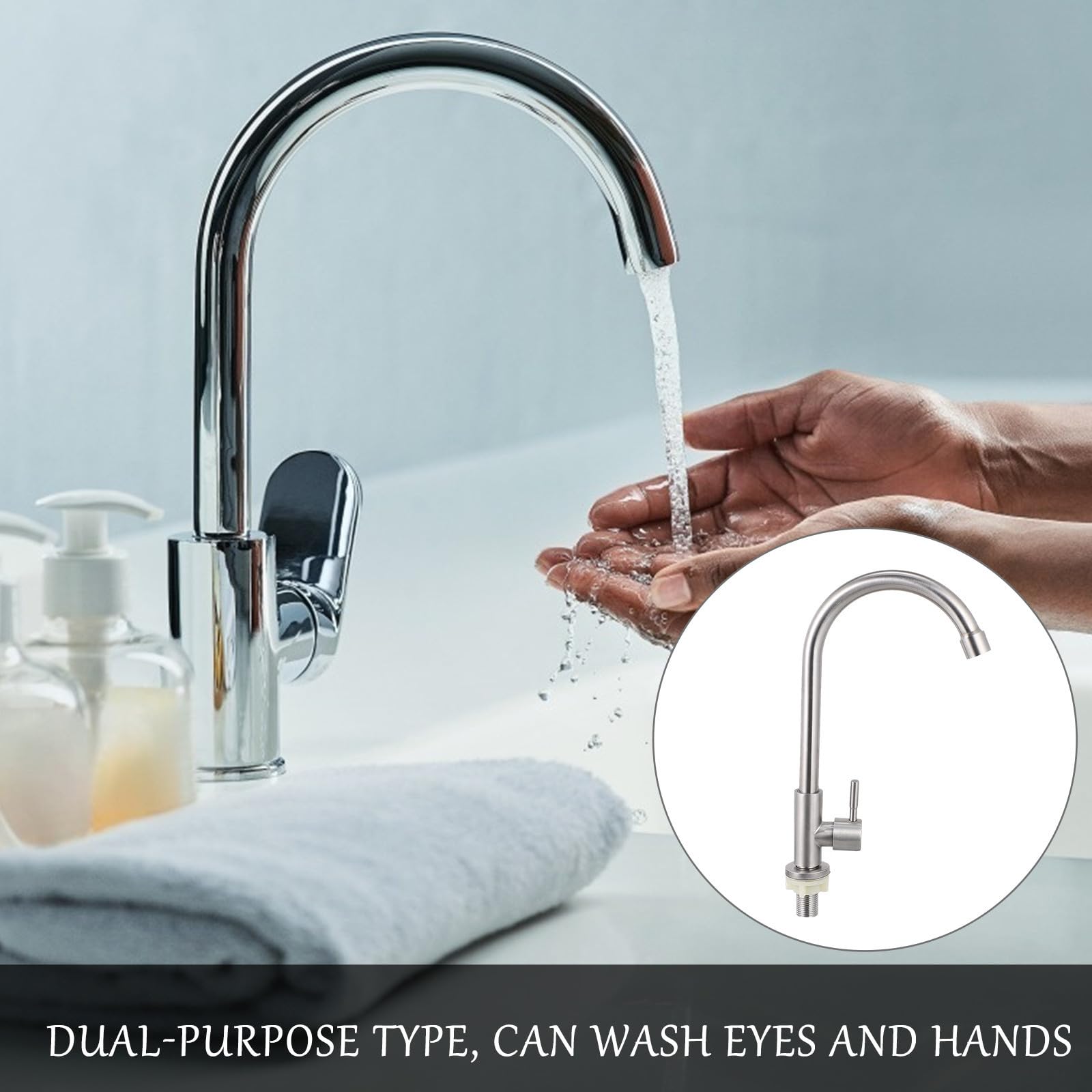 Unité de Lavage Oculaire D'urgence avec Robinet, Acier Inoxydable Argenté