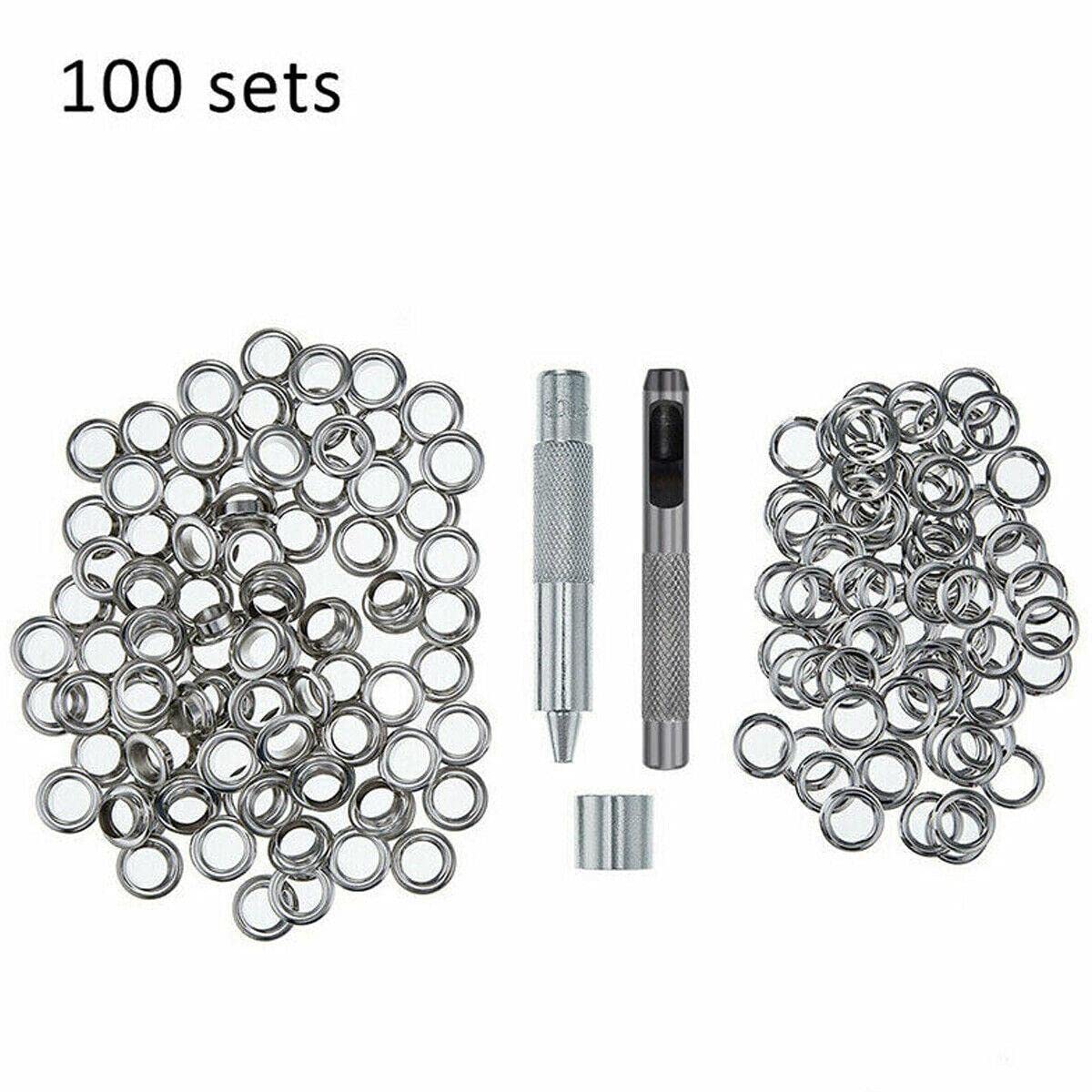 100 Set Ösenstanzer Werkzeugset Lederhandwerk Banner Kit Ösen Unterlegscheibe für DIY Kleidung Schuhe Gürteltasche Tülle - China, 10 mm Silber