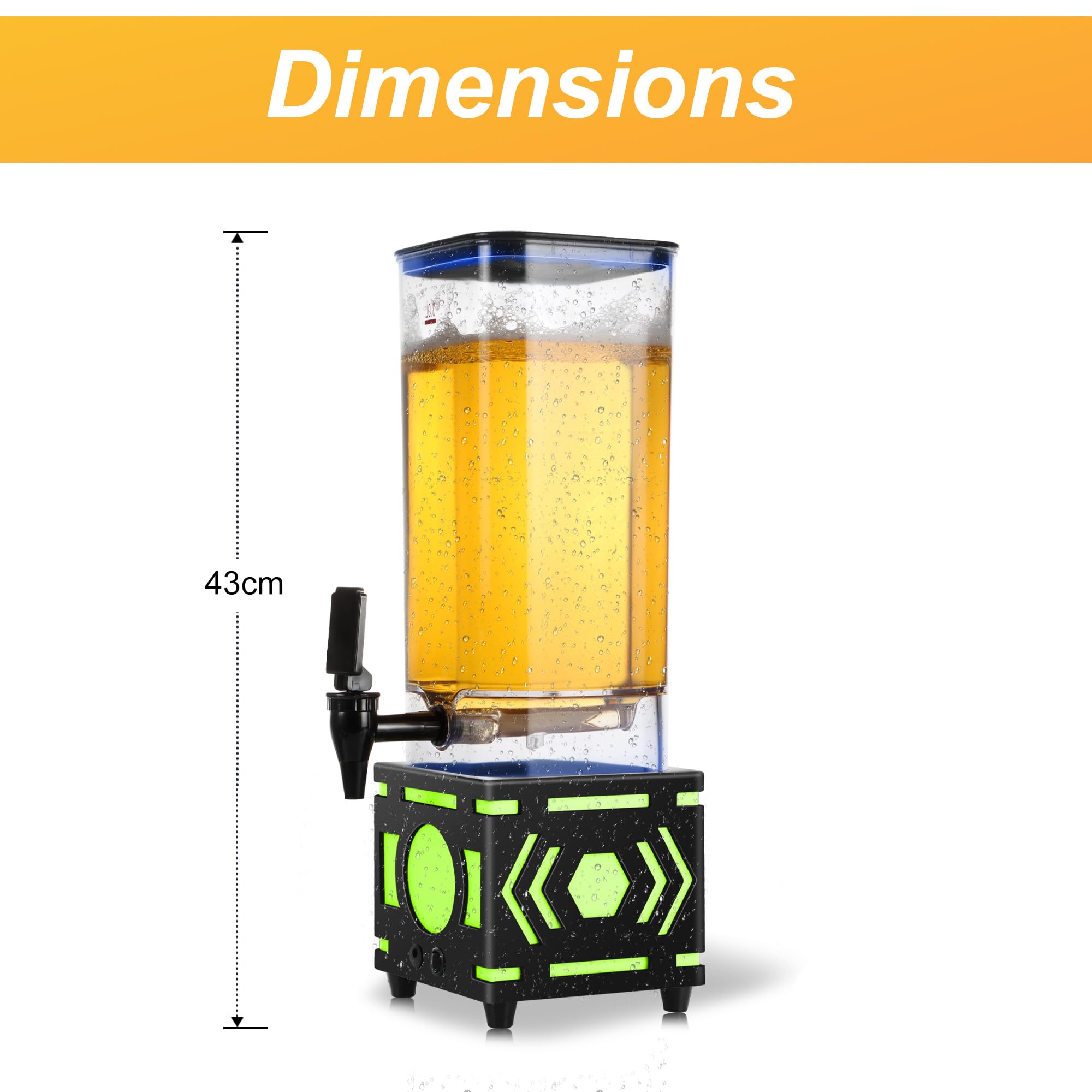 3L Bierturm-Getränkespender, transparenter Getränkesaft-Cocktailspender mit LED-Farbblitz, abnehmbar, leicht zu reinigen, geeignet für Zuhause, Party, Bar (schwarz)